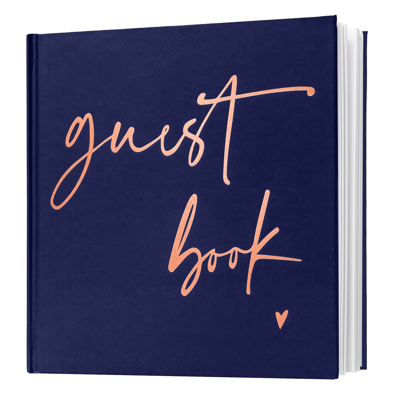 Calculs Wedding Guest Book 8.5" Square for Polaroid Pictures Event Party Guestbook Shower Picture Book Blank Pages Registry, Navy Blue Cover, Rose Gold Foiled Script