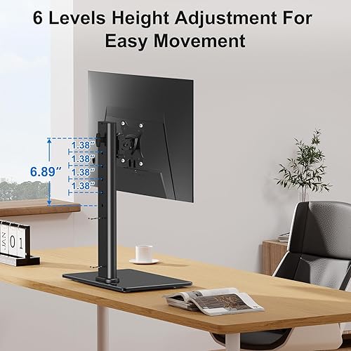 Miniatura 6 de Soporte de monitor individual para pantalla de computadora de 32 pulgadas, soporte de escritorio independiente con capacidad para hasta 17.6 libras,