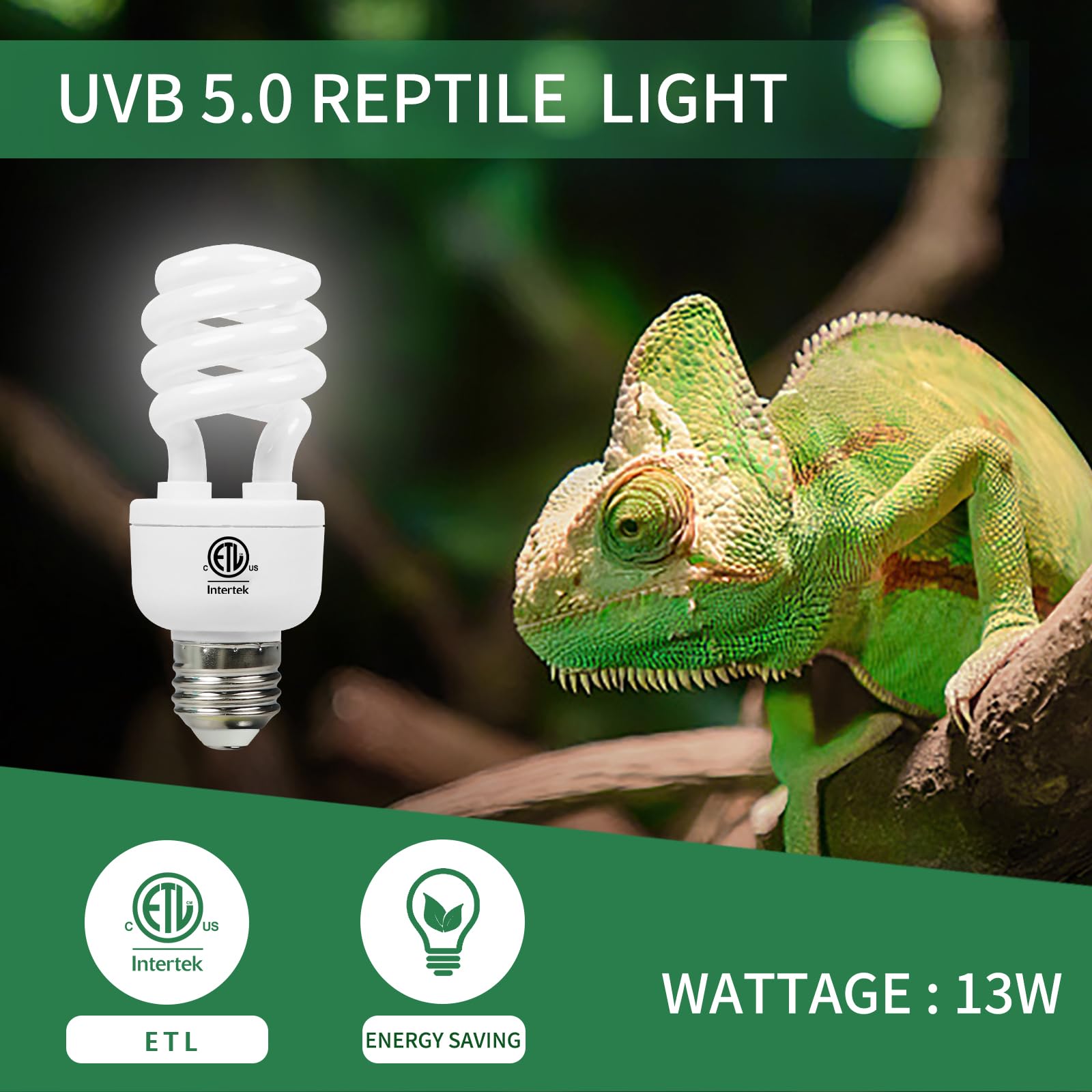 LUCKY HERP UVA UVB Reptile Light, 13W 5.0 UVB Bulb for Tropical and Sub Tropical Reptiles, Compact Fluorescent Terrarium Lamp - 4