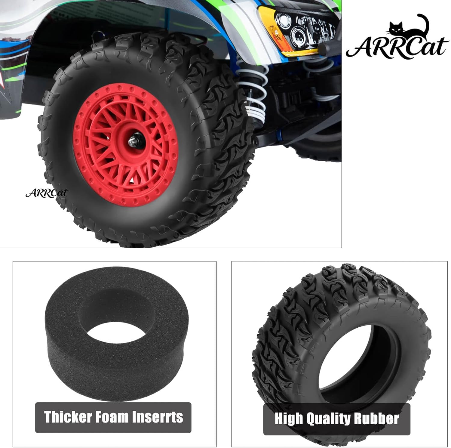 RC 12mm Hex Short Course Truck Wheels Tires for 1/10 Slash 4x4 BL-2S 2WD Red cat Blackout SC L0si SCT Team Associated SC10 HPI,RC Wheels and Tires with Foam Inserts(4Pcs),Red