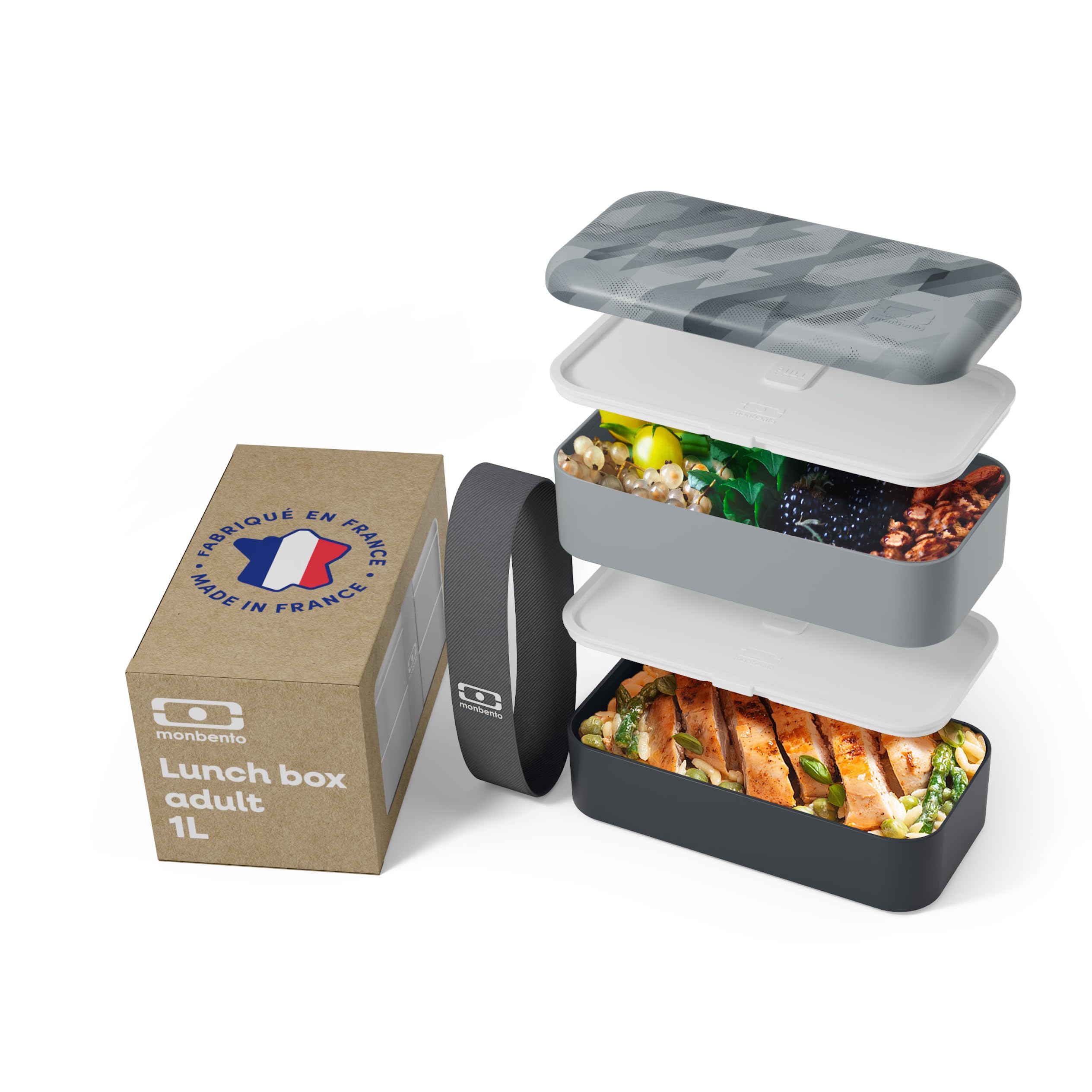 Monbento Graphic Dimensions - Bento Box Adult Mb Original Made In France - 2 Leakproof Compartments - Stackable Lunch Box Perfect For Work/Picnic/Sports - Bpa Free Food Containers - Geometric Pattern