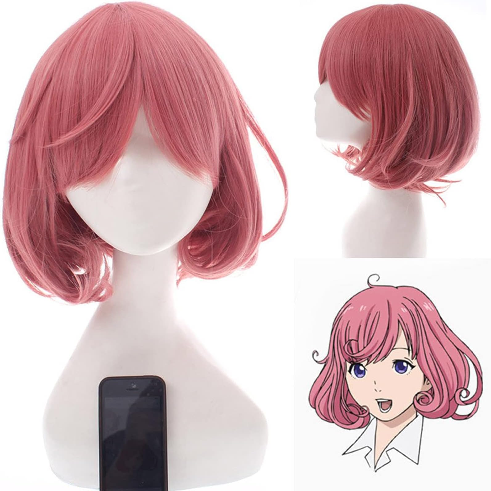 Short Wig Cosplay Synthetic Pink Noragami Ebisu Kofuku Curly Halloween Costume Party Women