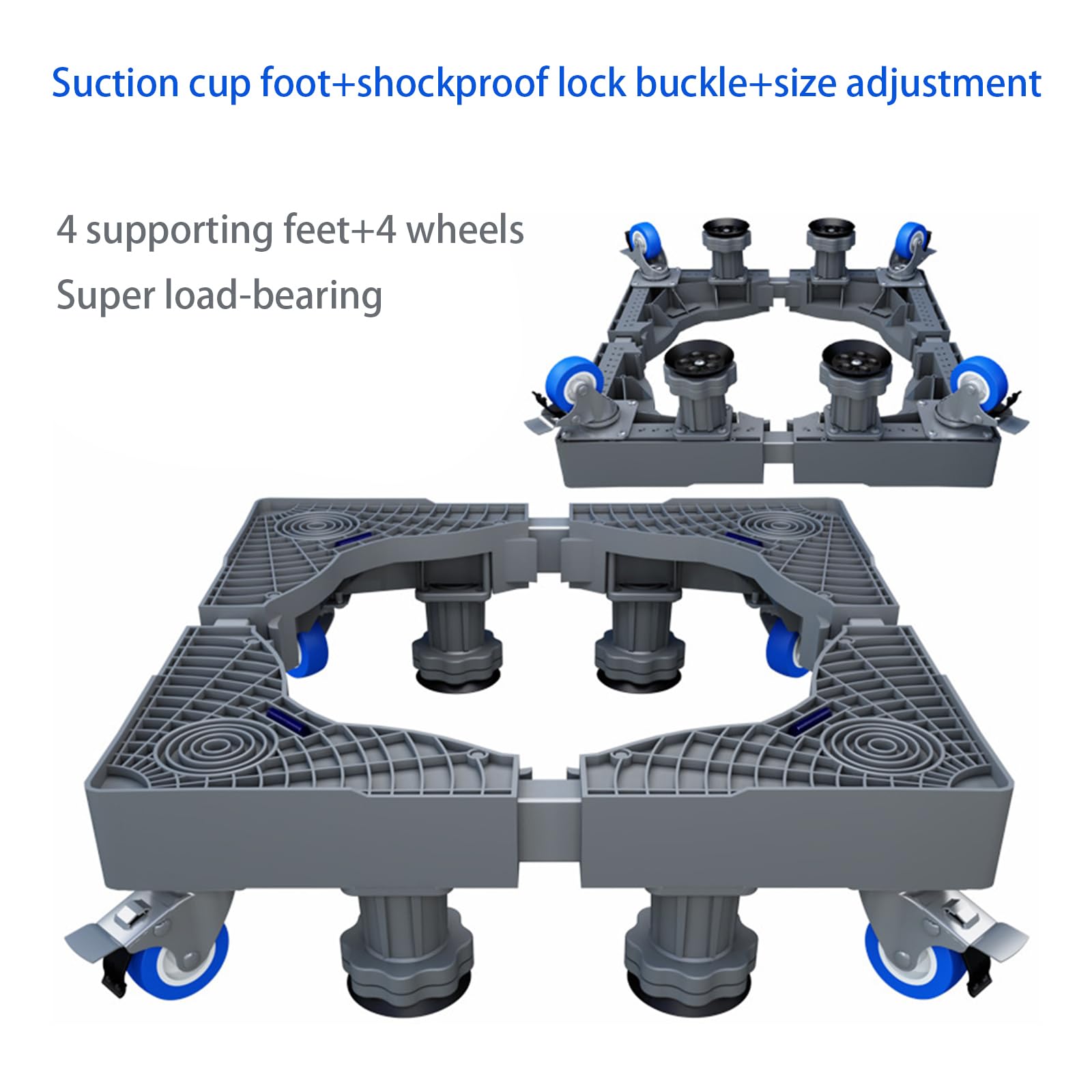 Lavadora multifuncional con base ajustable movible, base de ruedas para frigoríficos, longitud ajustable de 42 a 66 cm, altura de 10 a 12 cm, con 4 ruedas giratorias de 360°, carga de 600 libras de