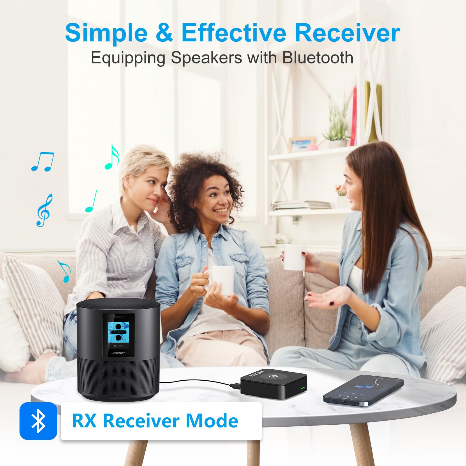ZIOCOM Récepteur Émetteur Bluetooth 5.0, Adaptateur Audio sans Fil 2 en 1, pour TV/PC/MP3/Gym/Avion/Haut-parleur et Stéréo Domestique (Optique, 3,5 mm AUX, RCA), Appairage Simultané de 2 Appareils