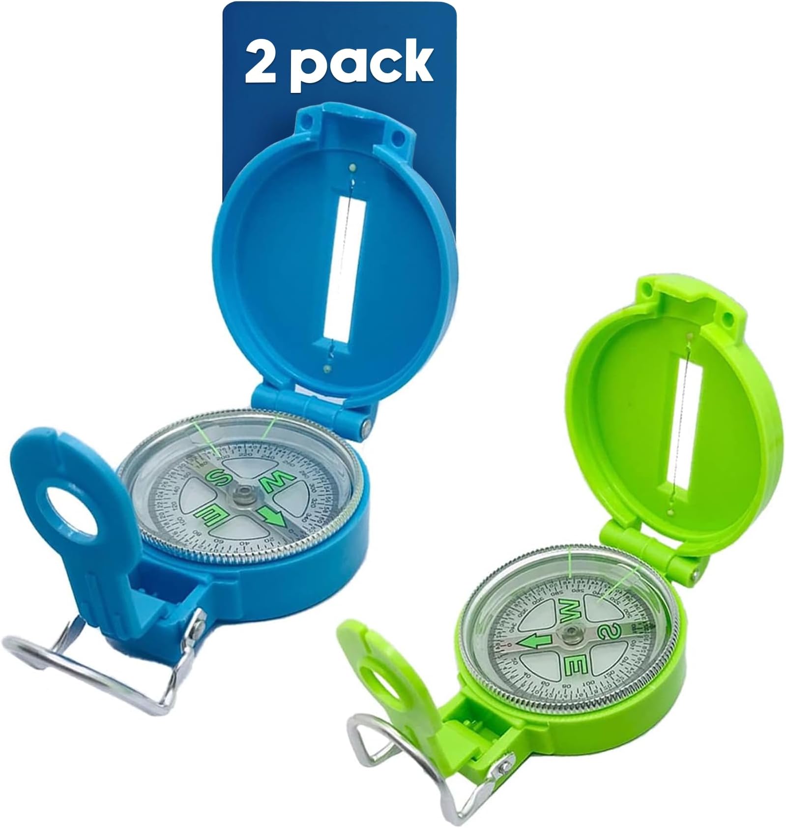 2-Pack Lensatic Compasses Hiking Backpacking Orienteering Compass Navigation - Boy Scout Compass for Kids | Professional Field Compasses for Map Reading - Best Survival Gifts