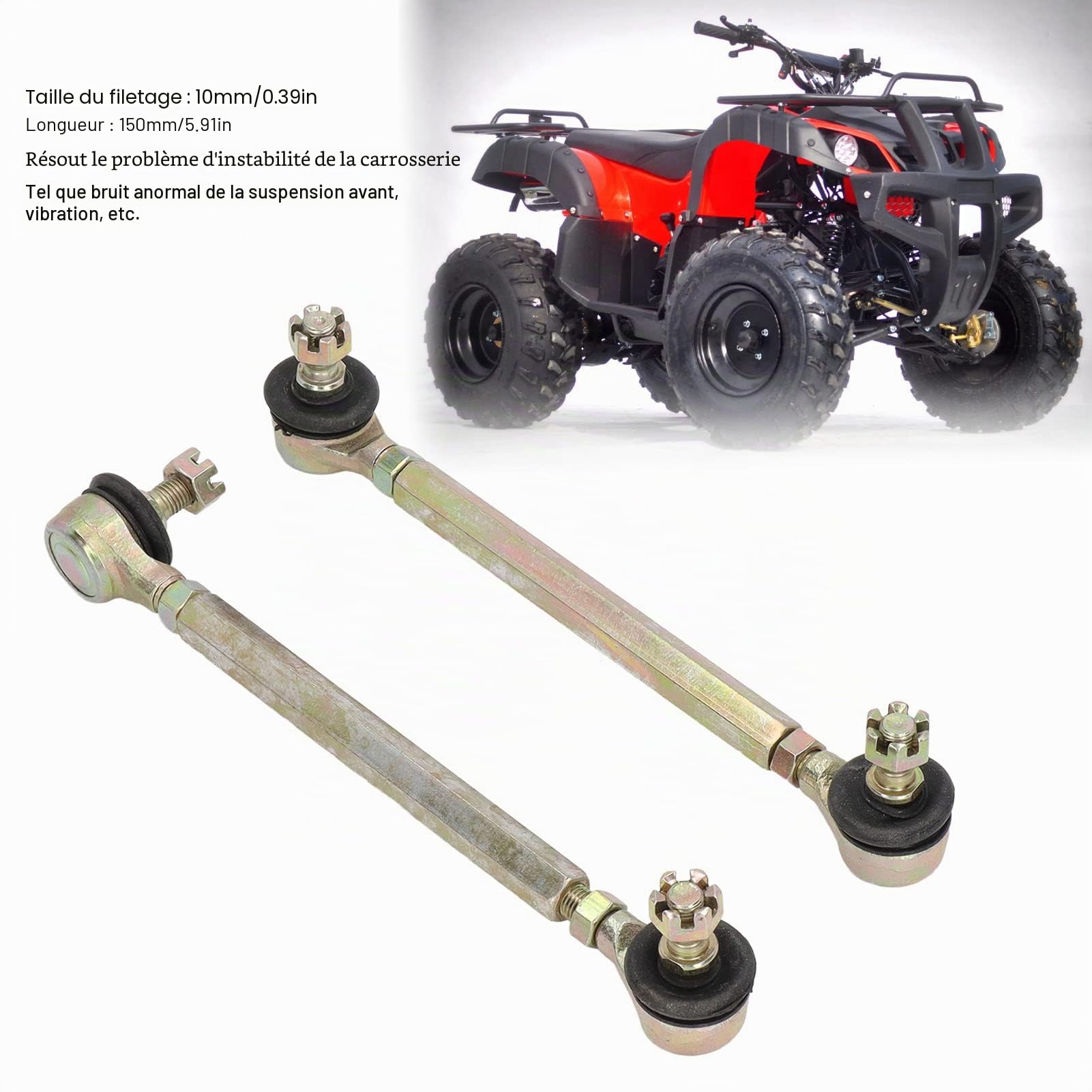Biellette de Direction, Rotule de Suspension 150 Mm Assemblage de Biellette de Direction Filetage M10 en Alliage d'acier pour Quad 50-250 ATV Quatre Roues