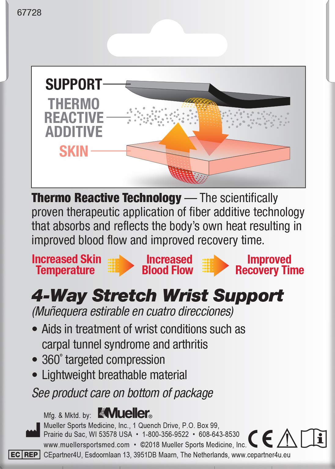 MUELLER 4-Way Stretch Premium Knit Wrist Support with Thermo Reactive Technology, Small/Medium, Black