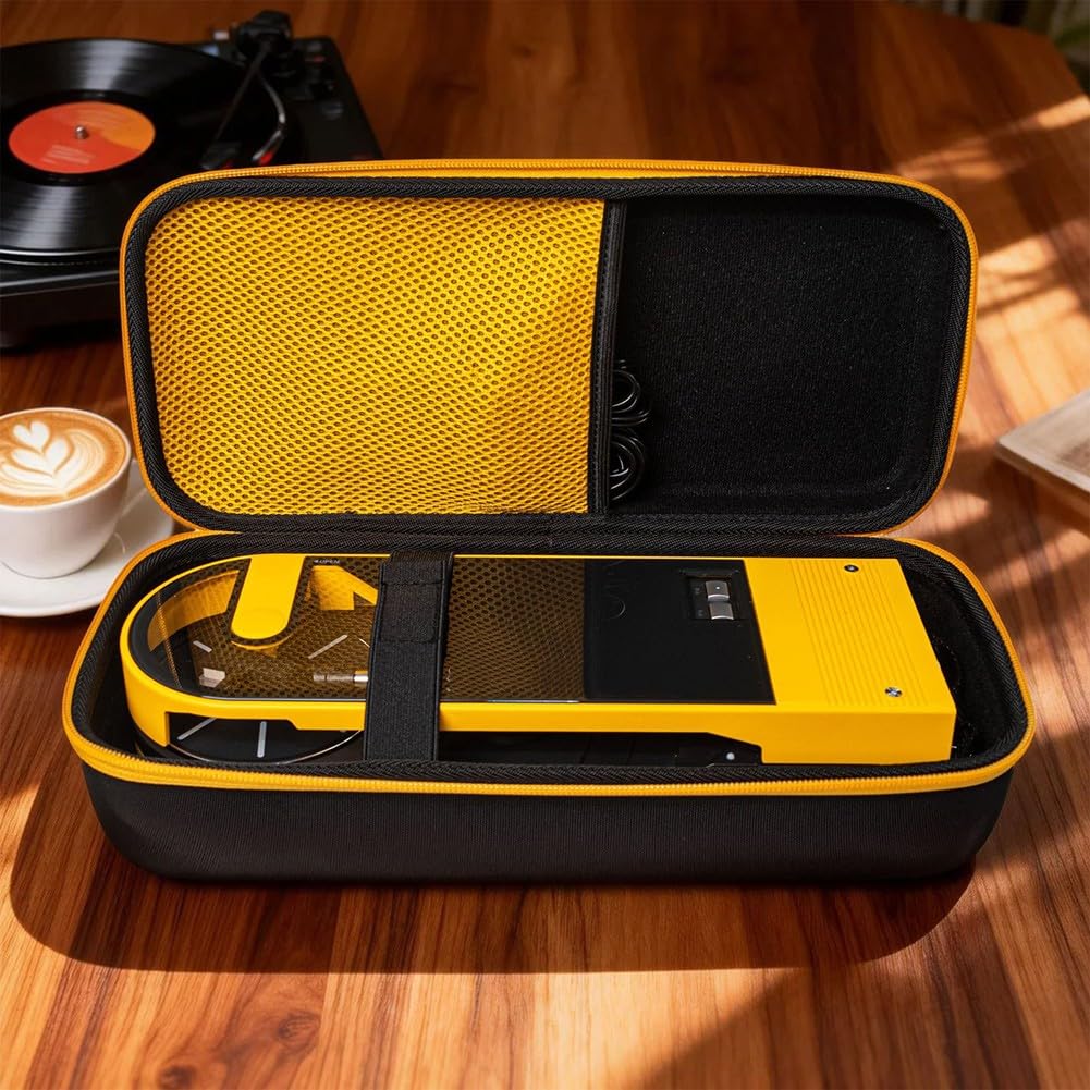 EVA-Aufbewahrungstasche für Audio-Technica AT-SB727 Plattenspieler, stoßfeste Hartschalentasche mit Netztasche für Schallplatten und Kabel, tragbarer Reise-Organizer mit Griff, Schwarz