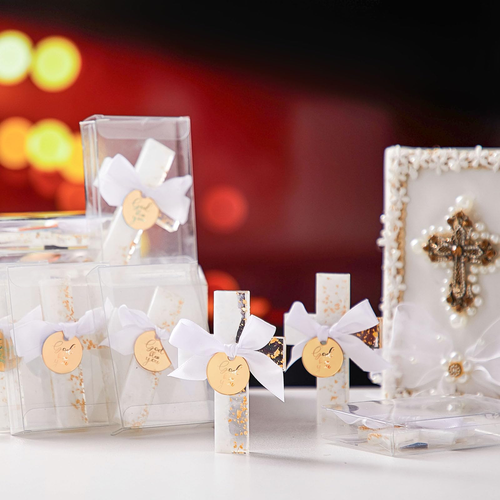 Chunful 12 Sets Taufgeschenke für Gäste Gold Silber Epoxy Kreuz Magnet