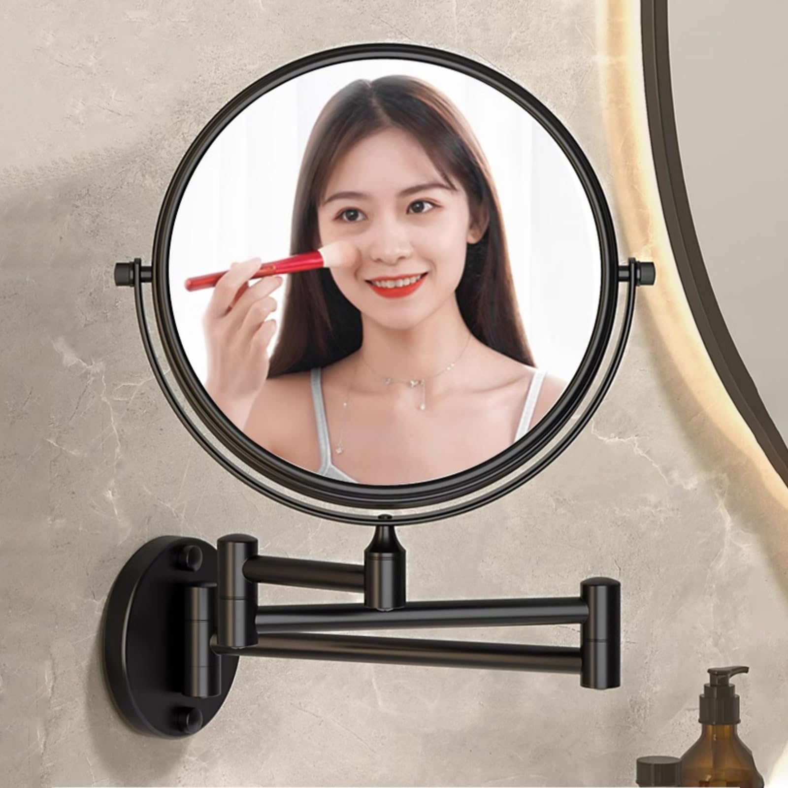Espejo De Maquillaje Montado En La Pared De 8 Pulgadas con Aumento De 5X Y Brazo Extensible, Doble Cara con Mecanismo Giratorio De 360 Grados(Grey)