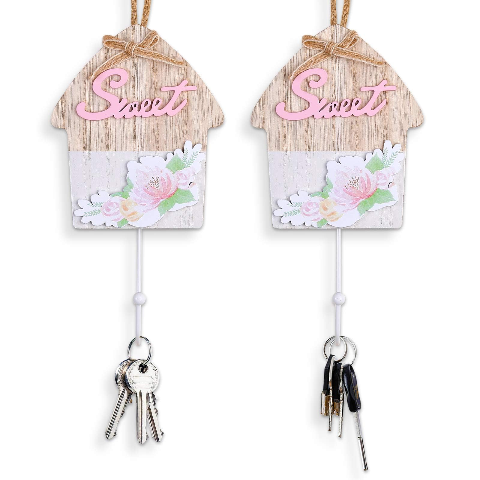 MOFASVIGI Key Holder for Wall Key Hooks Wall Mounted for The Home Wooden Key Hangers for Bedroom Office Entryway for Wall Decorative