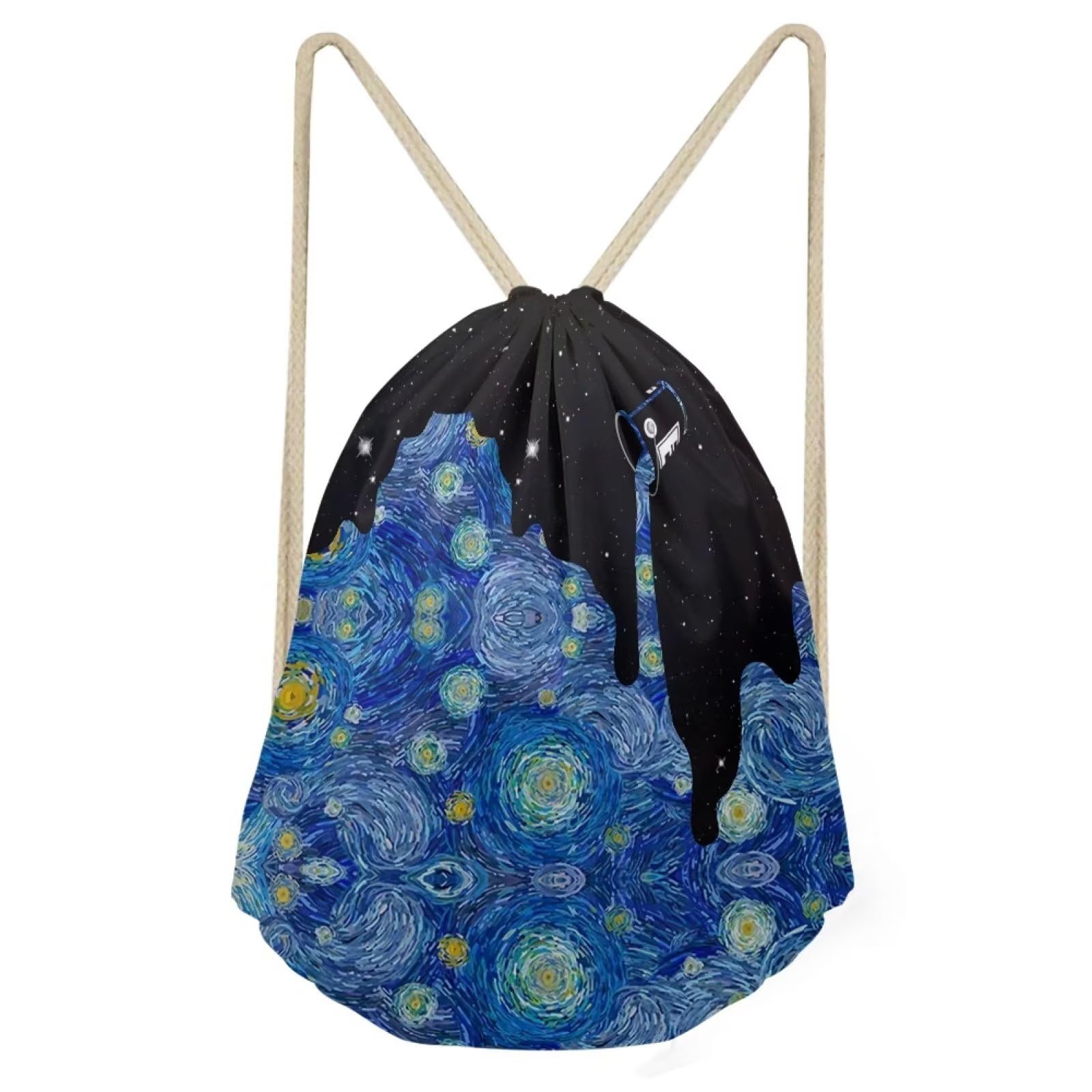 Showudesigns Van Gogh Starry Night Drawstring Bag Cinch Tote Gym Bags Storage Backpack Draw String Bag for School Gym Traveling Swimming Bags Kids Girls Blue - Image 3