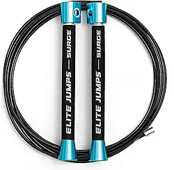 Elite Surge 3.0 – corda de pular para treinamento de cruz de duas partes – cabo de velocidade revestido de nylon de 3/32' – rápido e suave 1oz rolamento de bola dupla alças de alumínio com aderência de espuma confortável – autoajustável
