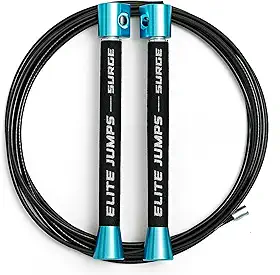 Elite Surge 3.0 – corda de pular para treinamento de cruz de duas partes – cabo de velocidade revestido de nylon de 3/32' – rápido e suave 1oz rolamento de bola dupla alças de alumínio com aderência de espuma confortável – autoajustável
