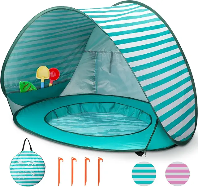 Tente UV Bébé Pop-Up avec Mini Piscine, Protection UV, Vert