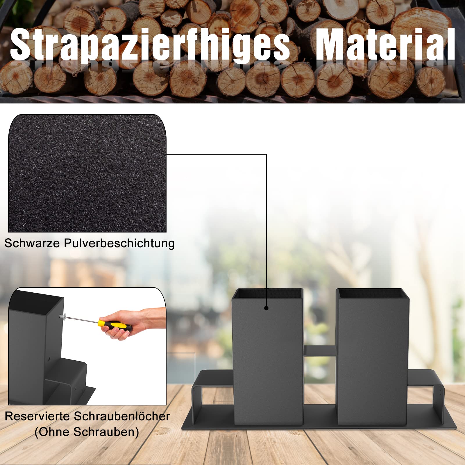 Holzstapelhilfe 4er Set, stabile Holz Stapelhilfe,Einfach zu installieren Brennholz Stapelhilfe, beschichteter Stahl, schwarz, 30x10x15 cm