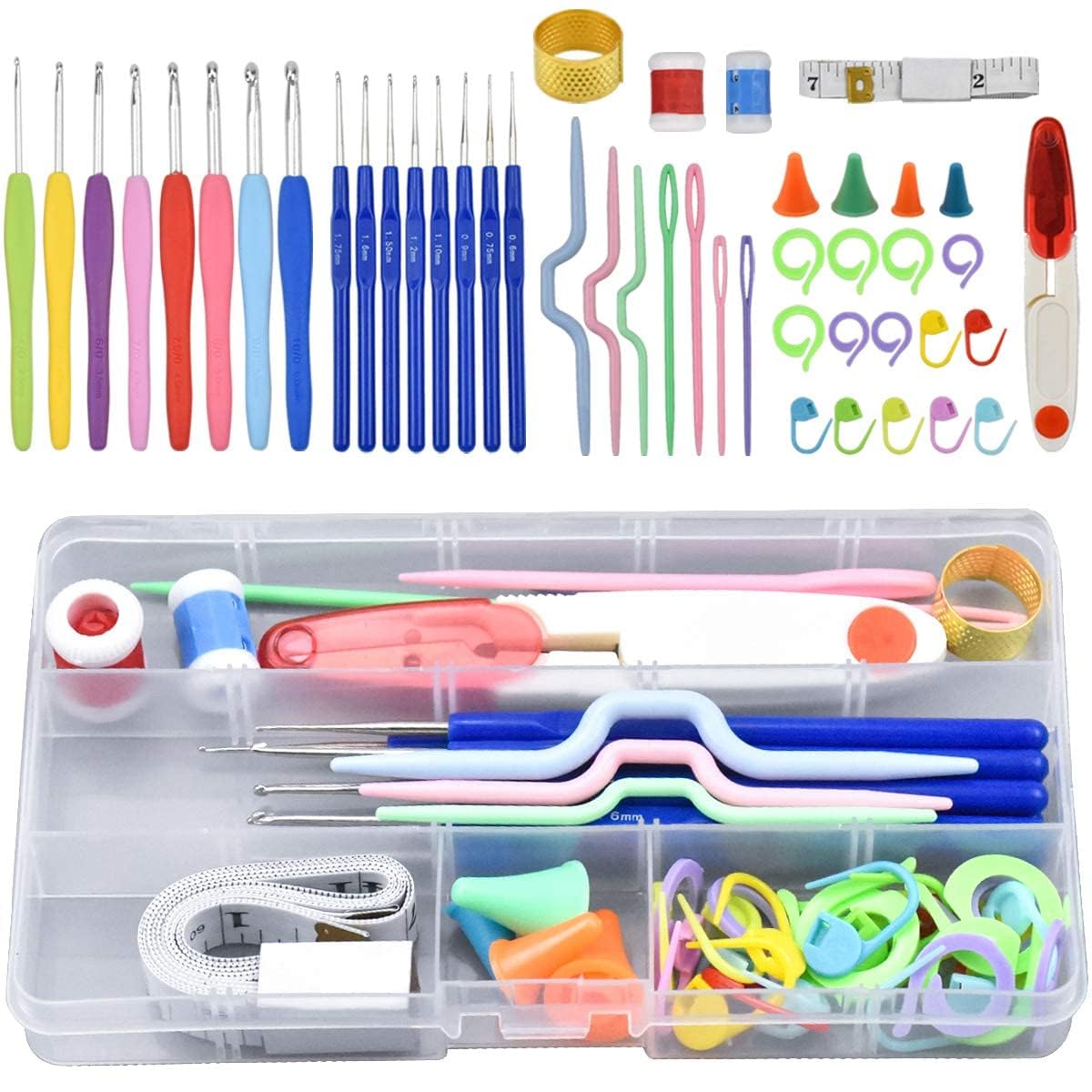 53 Pcs Crochet Hook Set with Organizer Case | 16 Ergonomic Soft Grip Crochet Needles (0.6-6.0 mm) | Knitting & Crochet Accessories Kit with Stitch Markers, Tapestry Needles, Row Counter, Measuring Tape & Thimble-image-15