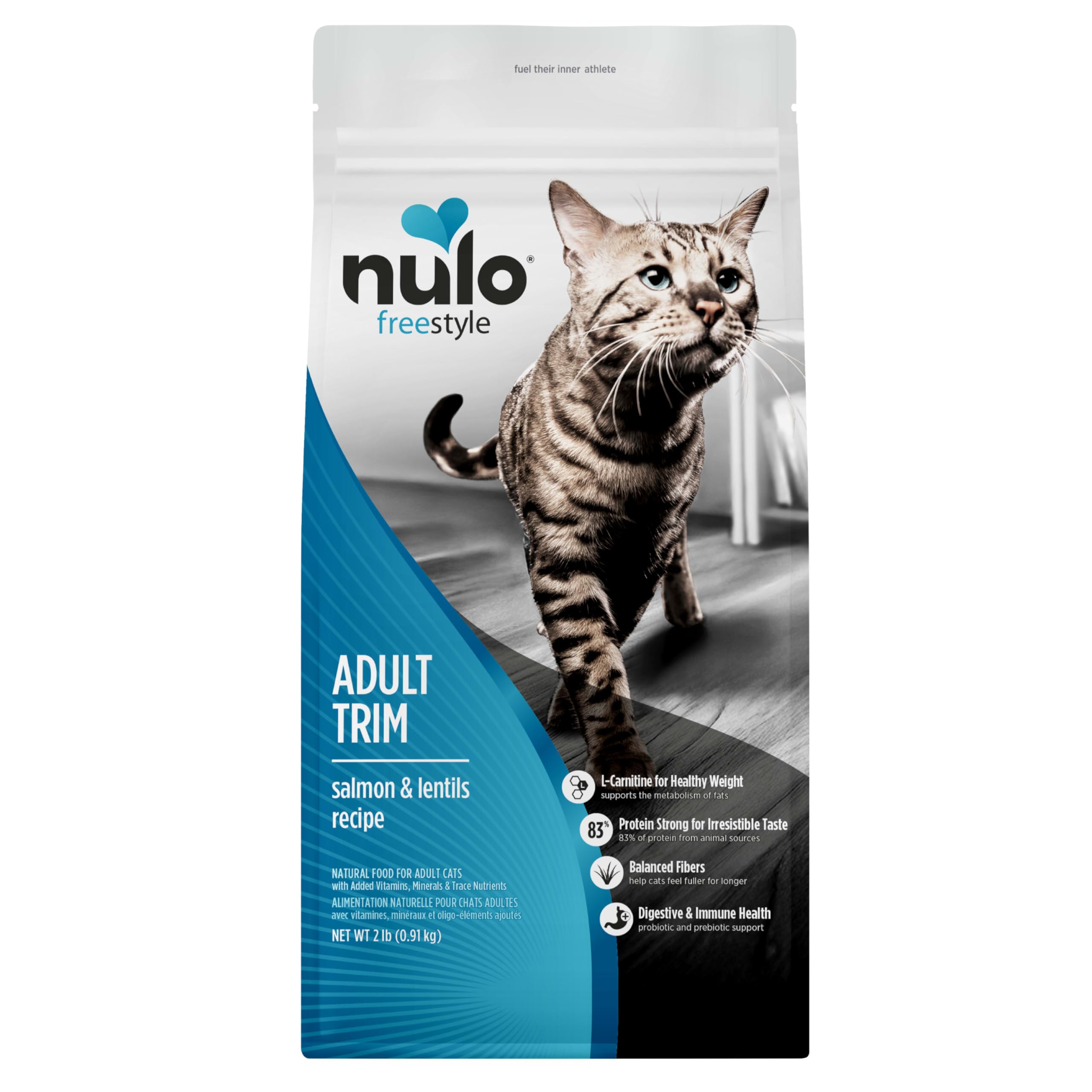 Freestyle High Protein Trim Cat Food, Salmon & Lentils Recipe - Natural Grain-Free Dry Cat Food for Weight Management with l-Carnitine, Natural Fiber, & Probiotics, 2 lb Bag