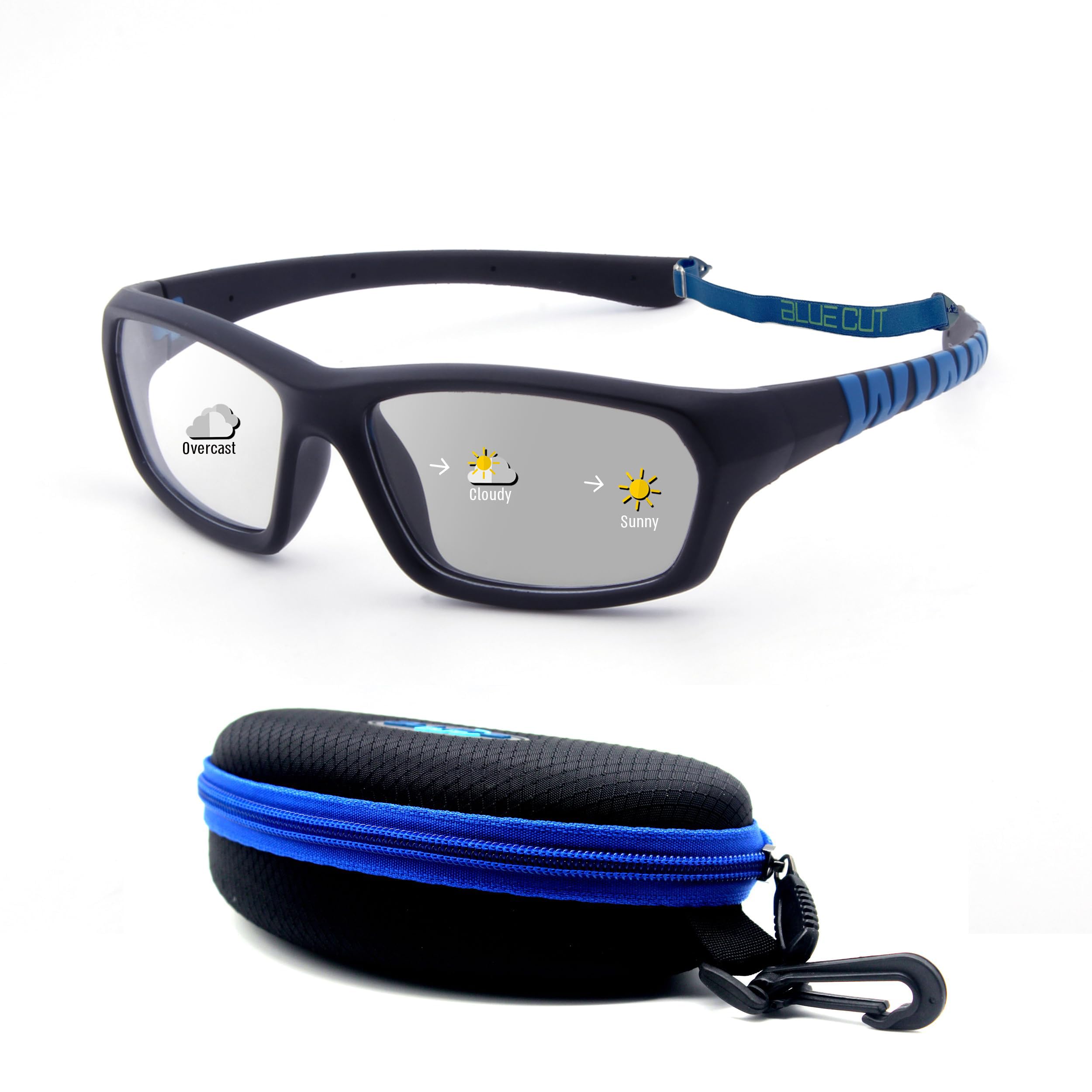 BLUE CUT Lunettes de protection pour enfants – Lunettes de sécurité photochromiques pour enfants, basket-ball, baseball et sports de plein air