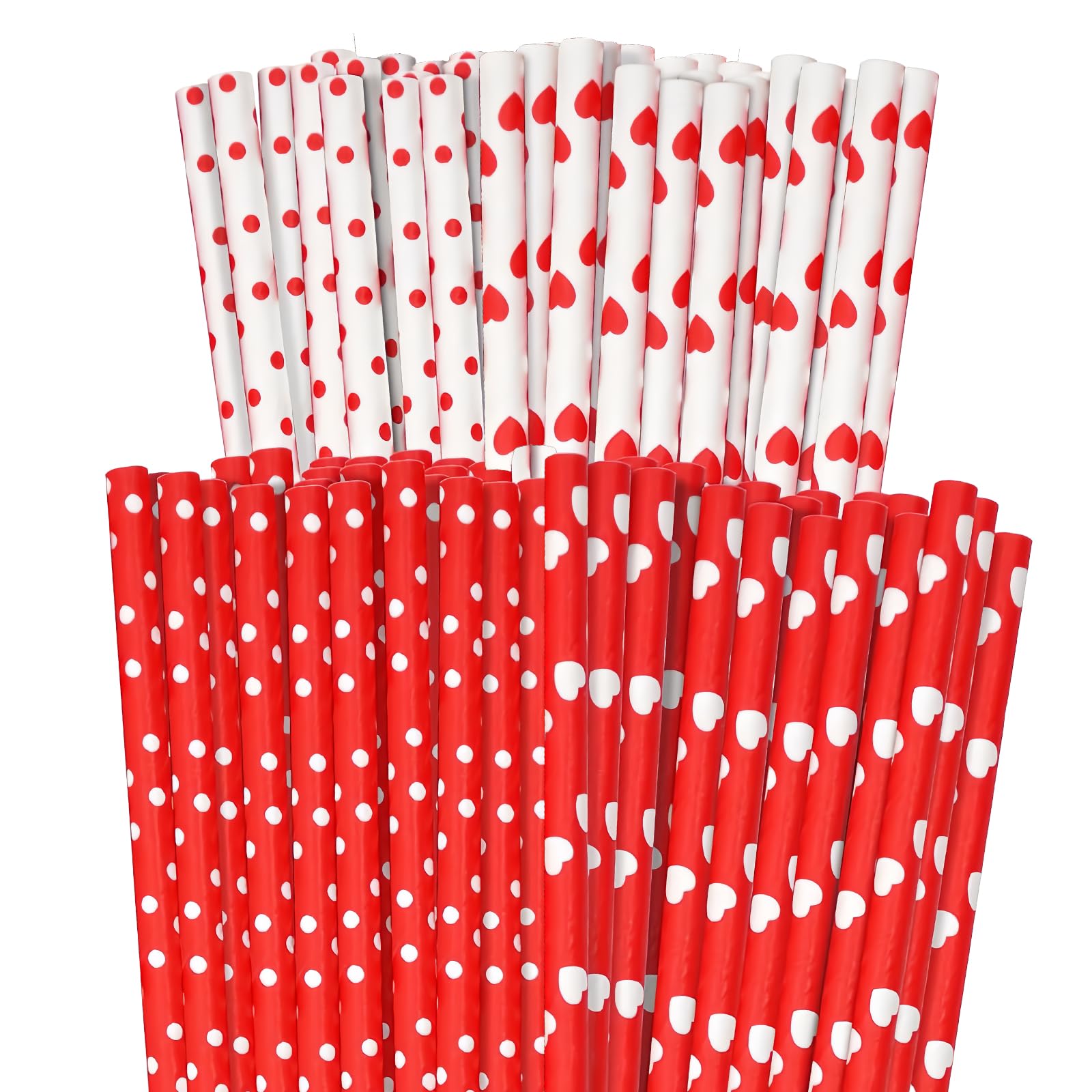 EVECILOO 200 PCS Red Heart Paper Straws Disposable Drinking Straws Wedding Birthday Party Decorative Supplies, 4 Styles