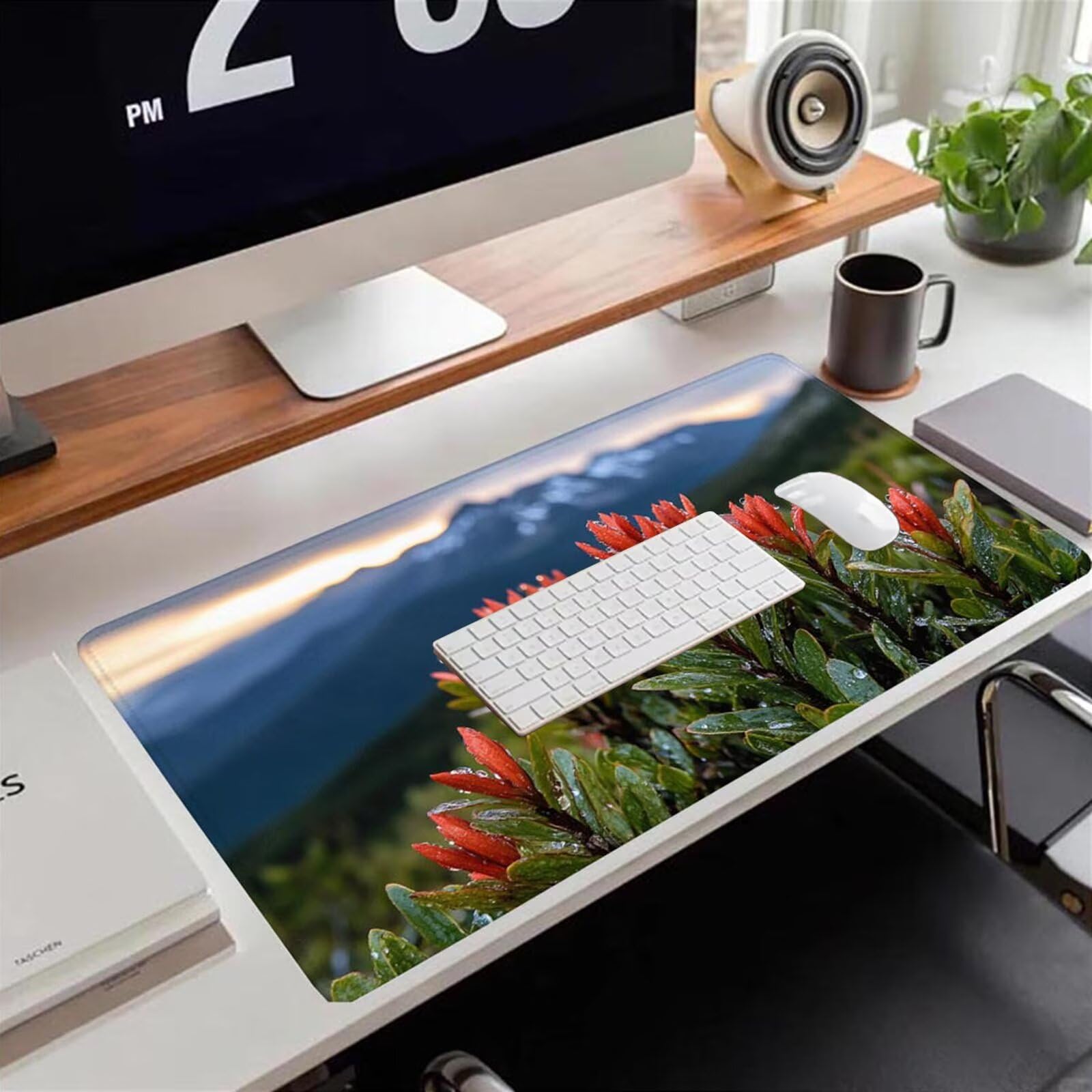 Gamingowa podkładka pod mysz 1200 x 600 x 3 mm, XXL, wodoszczelna, odporna na ścieranie, ze zszytymi krawędziami, podkładka na biurko, poprawia prędkość i precyzję, do komputera, biura, wzór kwiatowy