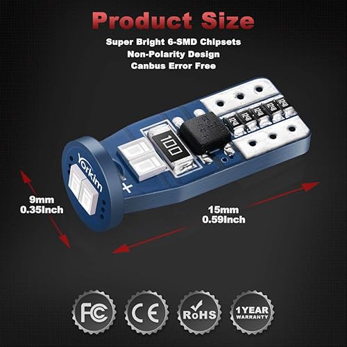 Miniatura 7 de Yorkim Bombilla LED T10 Canbus sin errores 6-SMD Super Bright EMC Chipsets, 194 LED interiores para cúpula de coche, mapa, puerta, placa de