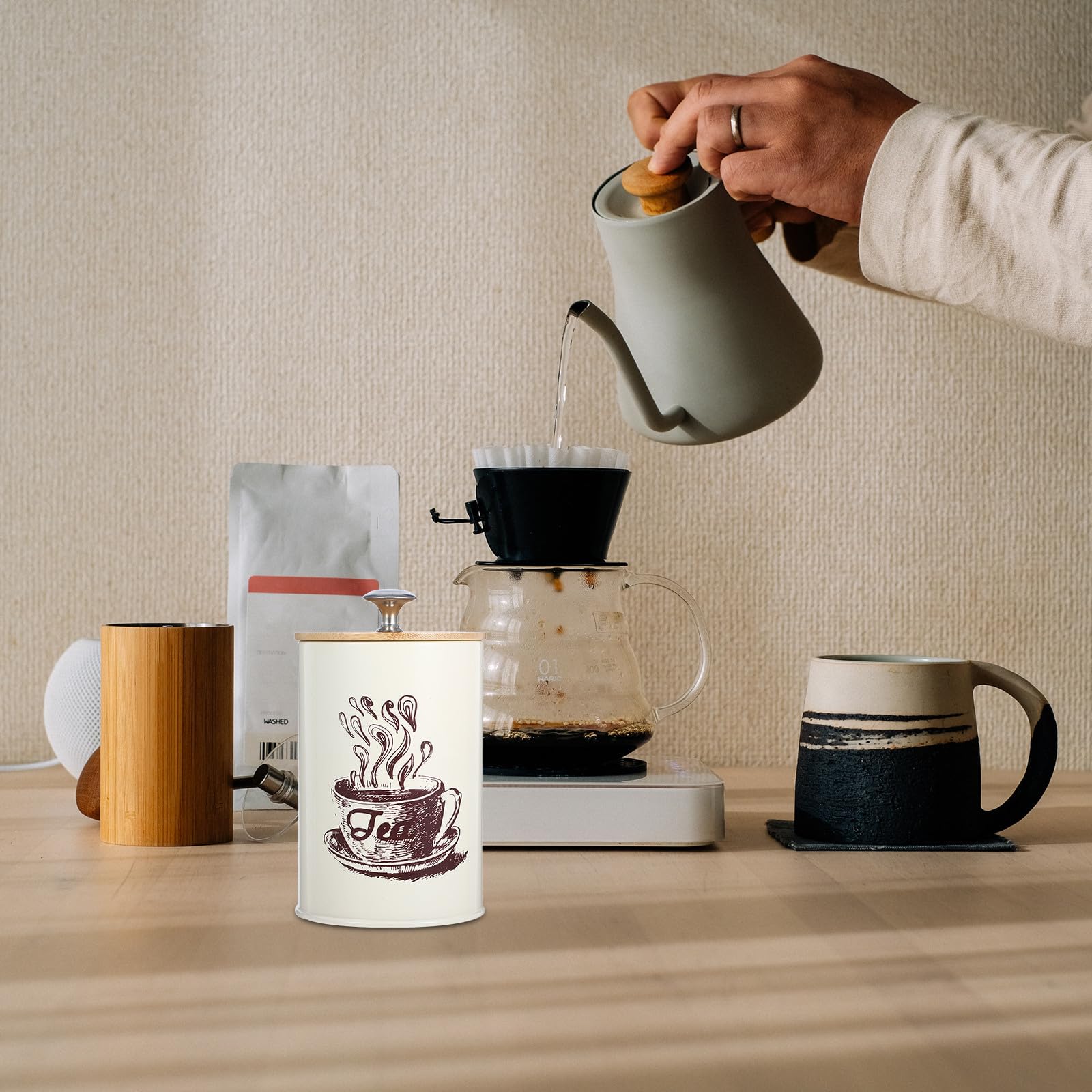 Set di 3 Barattoli Ermetici per Caffè Tè Zucchero con Coperchio