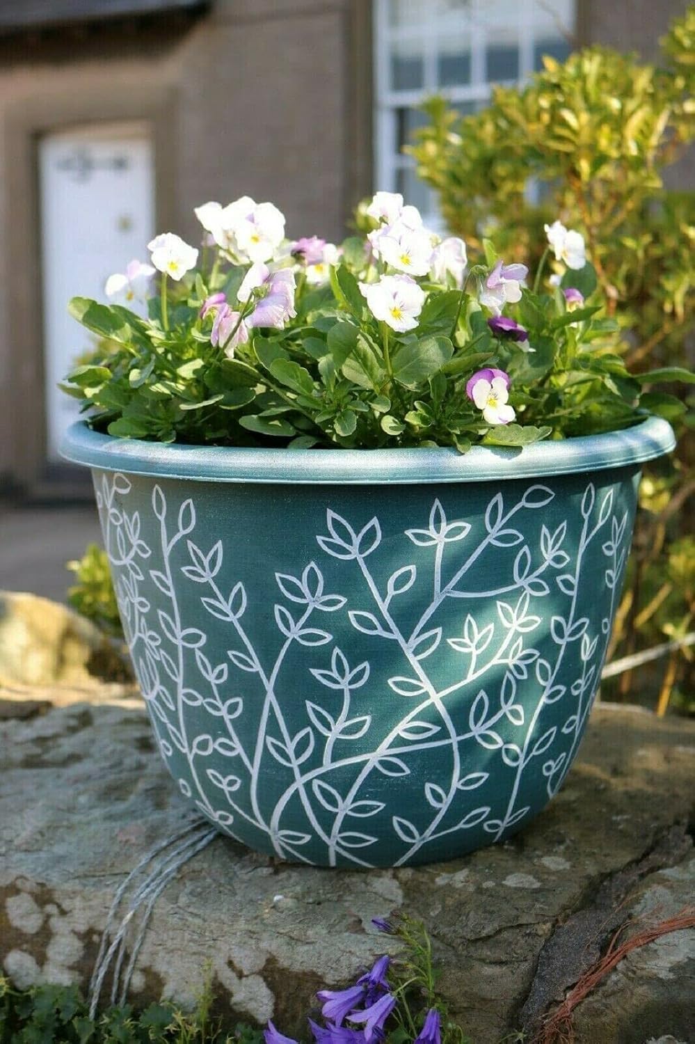 SG Traders Premium Plastic Plant Pots | UV & Weather-Resistant Plant Pots Outdoor | Elegant Design, Lightweight, Durable & Eco-Friendly | (Green/White, Pack of 2)