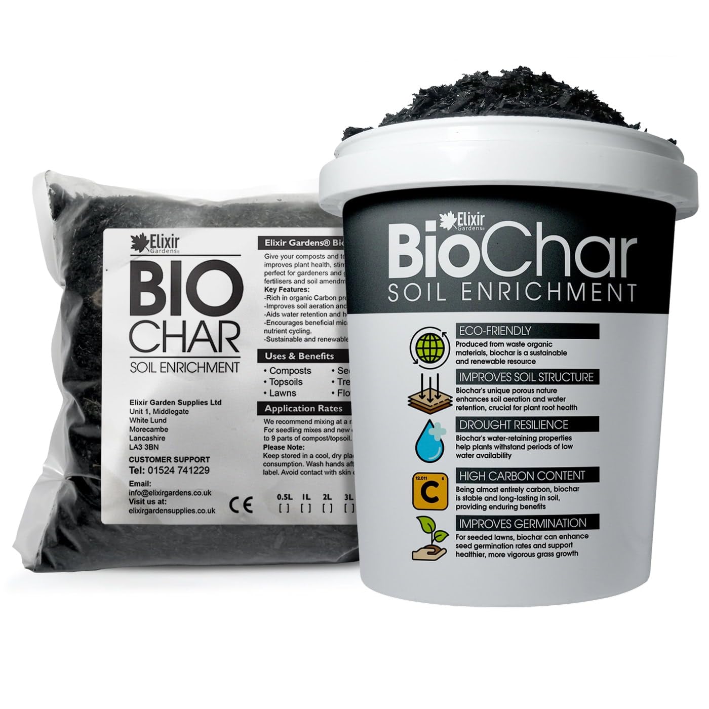 Elixir Gardens BioChar Organic Soil Improver, Enricher & Conditioner | Active Carbon Charcoal Topsoil & Compost Enchancer for Planting, Potting & Terrariums | 40L Bag