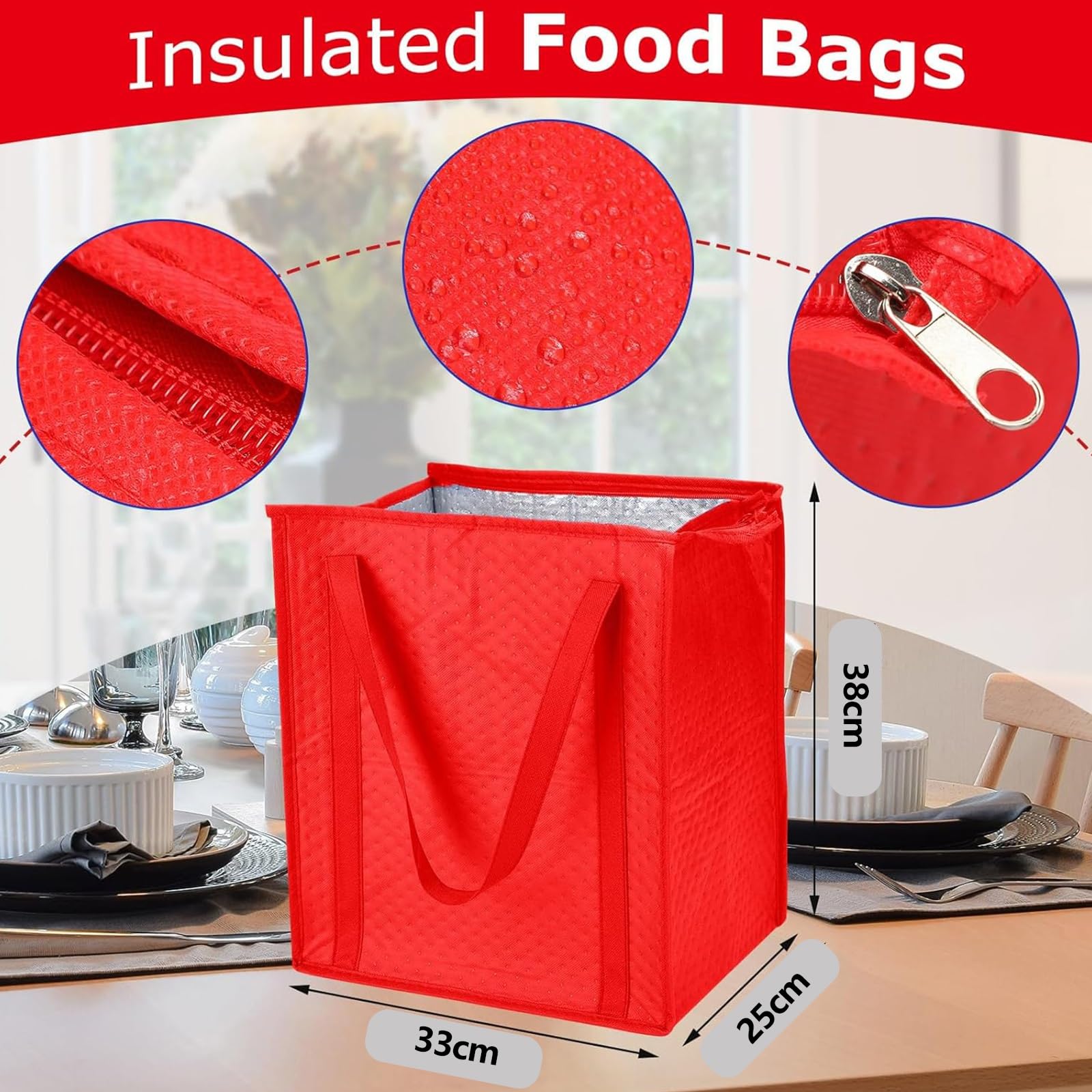 bolsa isotérmica, Bolsas de supermercado térmicas gran capacidad (paquete 3) con cremallera resistente y asas reutilizables resistentes