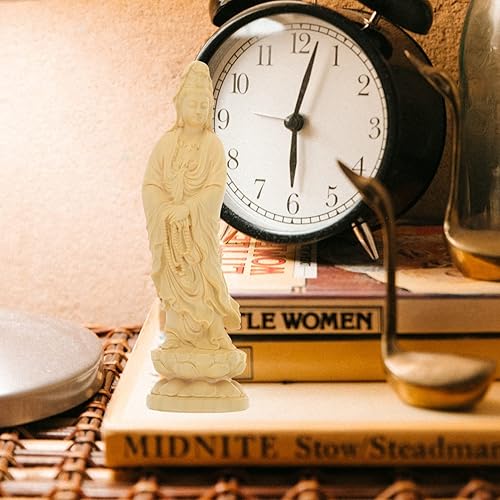 Miniatura 5 de PRETYZOOM Estatua de Buda de madera de Guan Yin, escultura de Kuan Yin, Feng Shui, adornos de mesa de la suerte para decoración del hogar y la