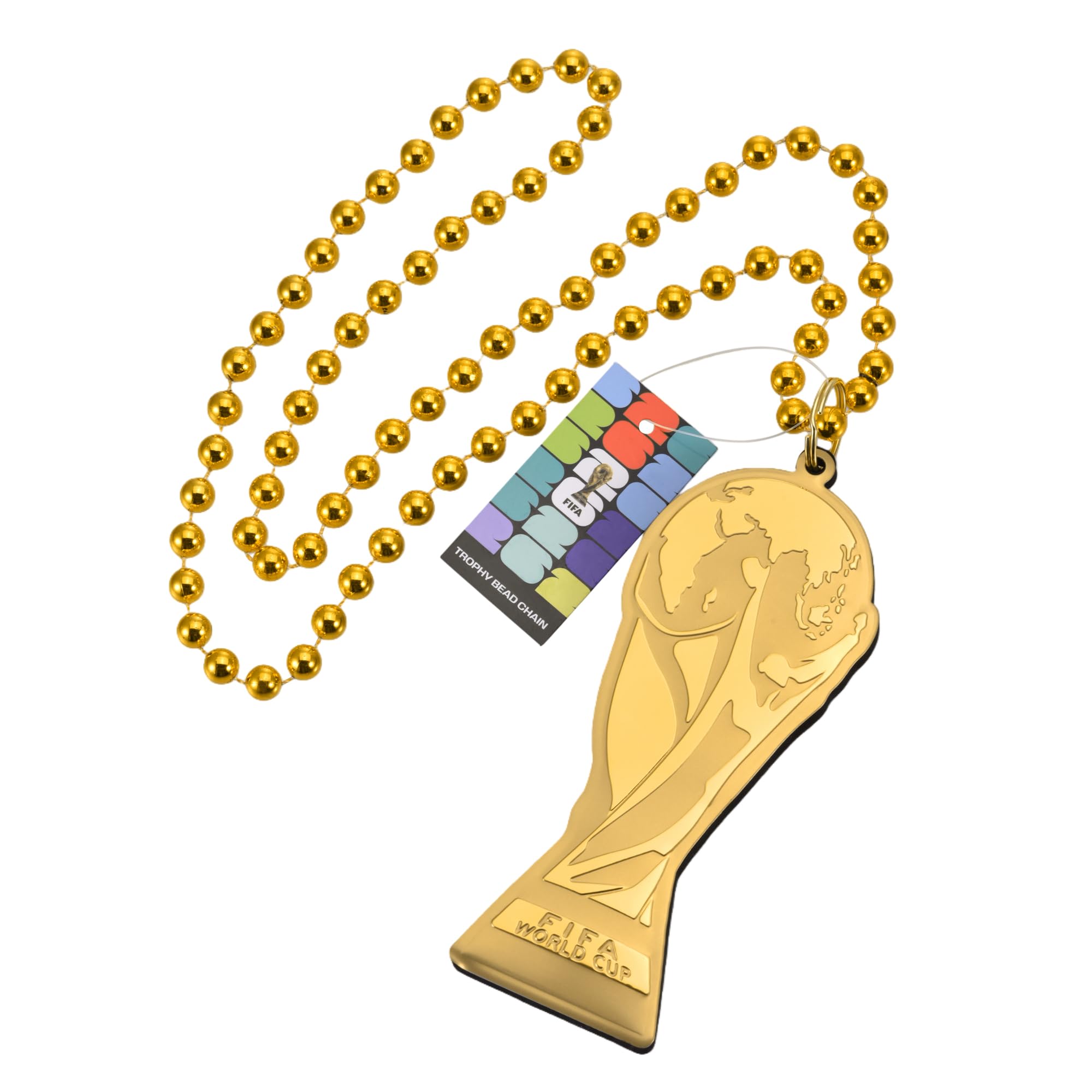 FIFA Offiziell lizenzierte Fußballweltmeisterschaft 2026 Perlen-Fan-Kette, Halskette, übergroß, Gold, 91,4 cm, Trophäen-Anhänger, ultimative Fußballspiel-Ausrüstung, Party-Zubehör