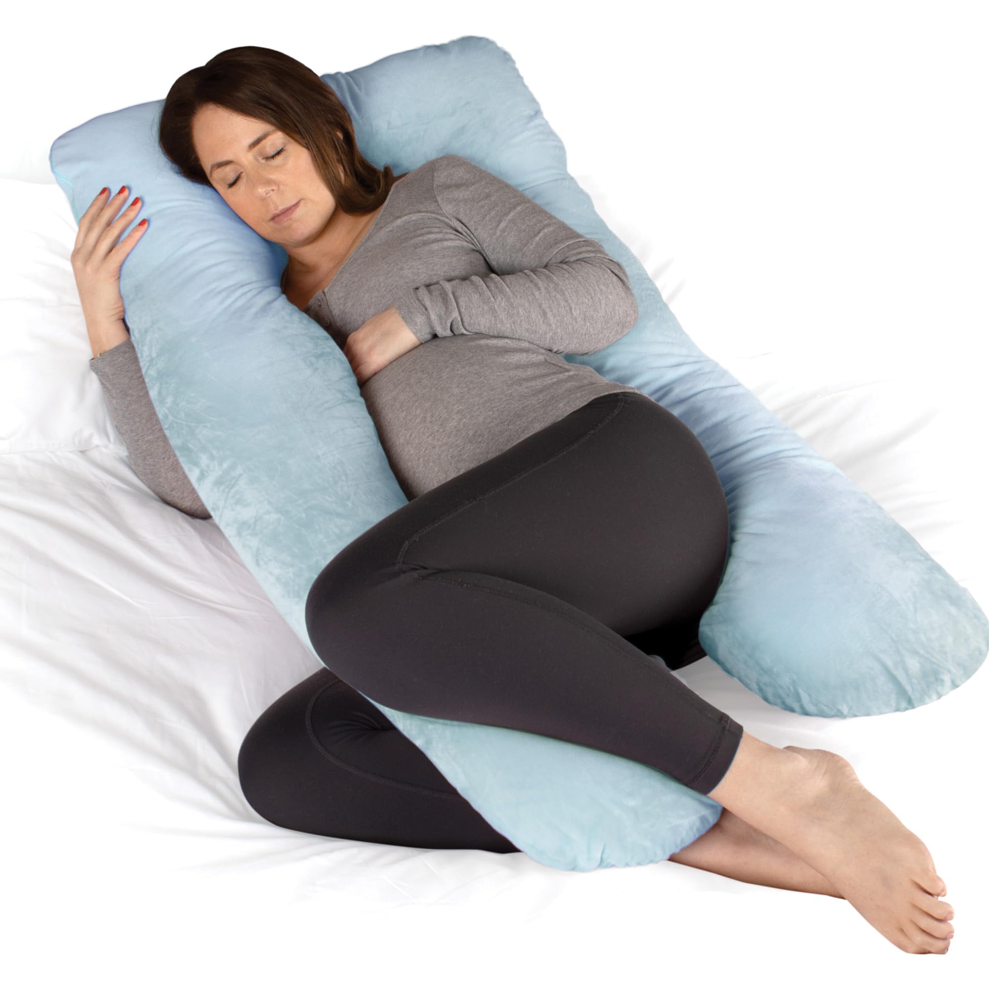 Dreamcatcher U Shaped Maternity Pillow - Blue Crushed Velvet - Shredded Memory Foam - Pregnancy Support - Extra Large