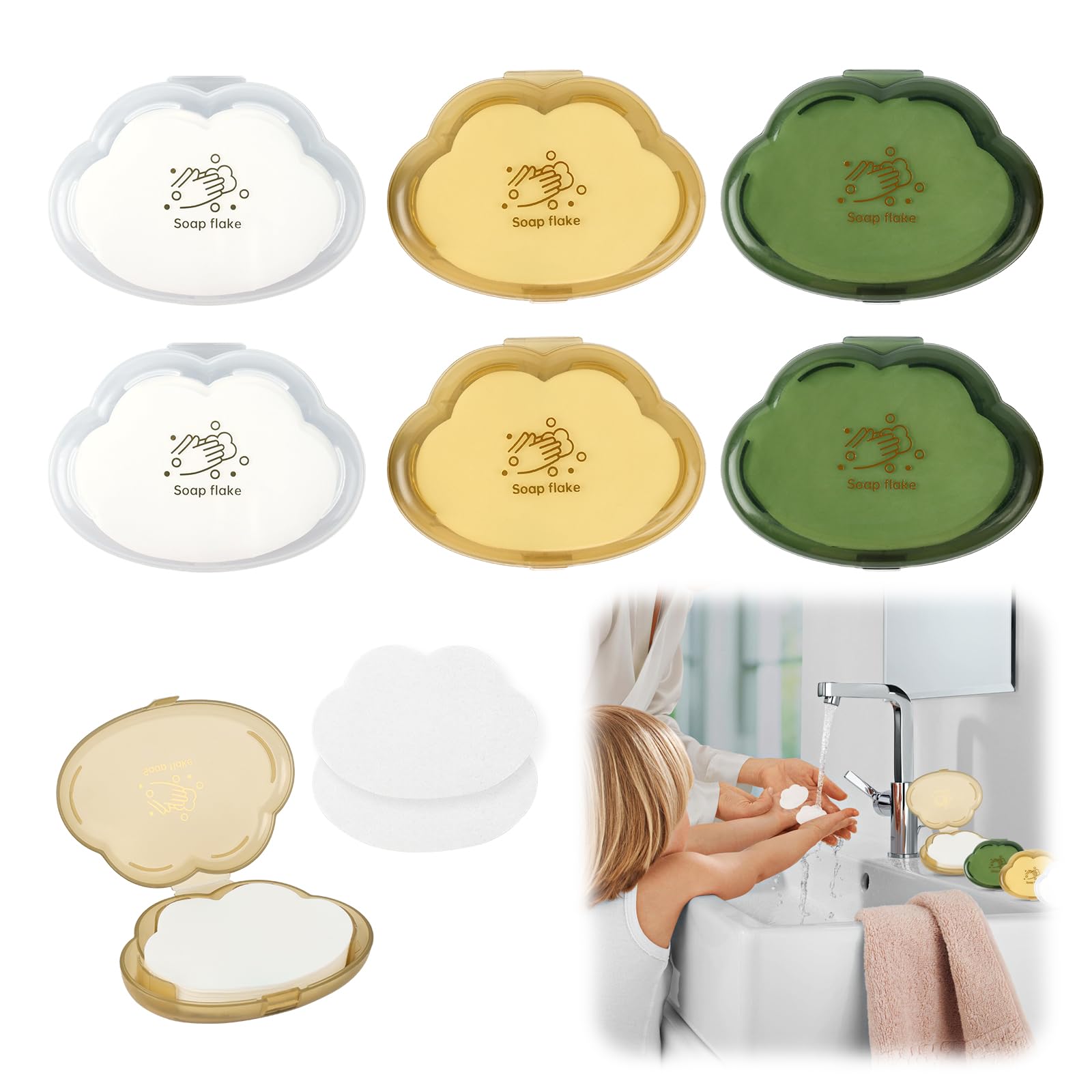 6pcs 300 Fogli di Sapone da Viaggio, Sapone da Viaggio, Mini Scatole di Sapone in Fogli Biodegradabili, Sapone Portatile in Foglietti, Sapone in Fogli da Viaggio per Campeggio, Escursioni & Outdoor