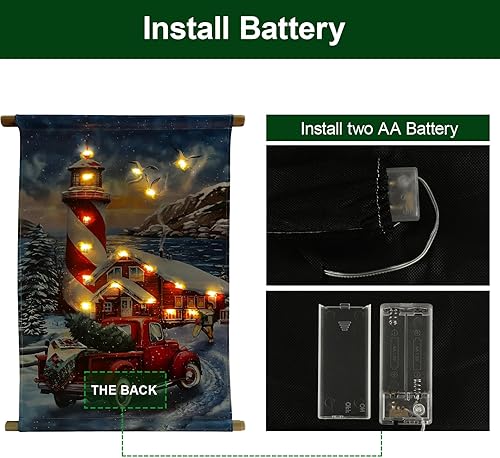 Miniatura 3 de Decoración de puerta de Navidad, faro y póster de automóvil con luz LED, decoración navideña de 24 x 15 pulgadas, adecuada para exteriores e