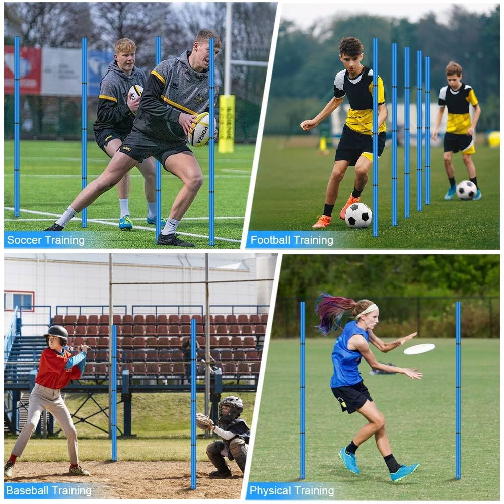 Set di accessori per allenamento da calcio, 6 aste per slalom, scala di coordinazione, 6 m, 12 cappelli, corda per saltare e paracadute per allenamento di coordinazione