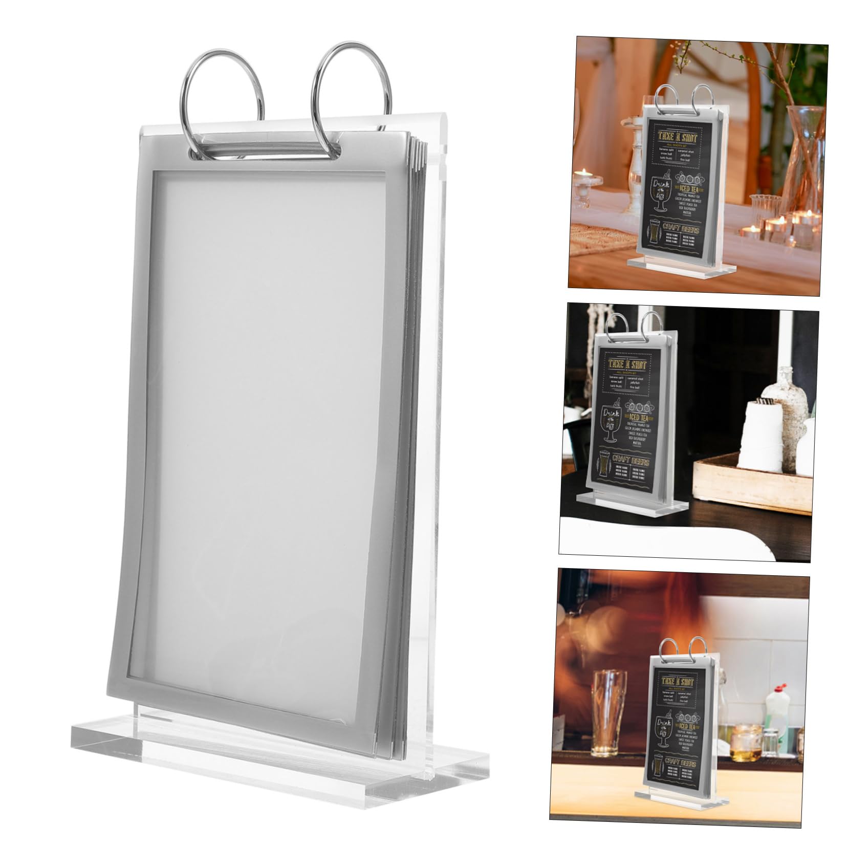 SHINEOFI 4piezas Soporte De Menú Transparente Vertical Con Base Estable Para Restaurantes Exhibidor De Mesas Para y Carteles