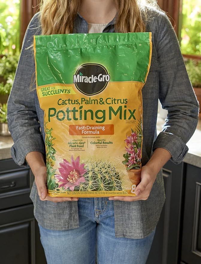Whether you have a cactus, palm, citrus plant, or any other succulent, Miracle-Gro Cactus, Palm, and Citrus Potting Mix is a great choice for providing the optimal growing conditions for your plants. With its nutrient-rich formula and excellent drainage properties, this mix can help your plants thrive and flourish both indoors and outdoors in containers. Description by ChatGPT.