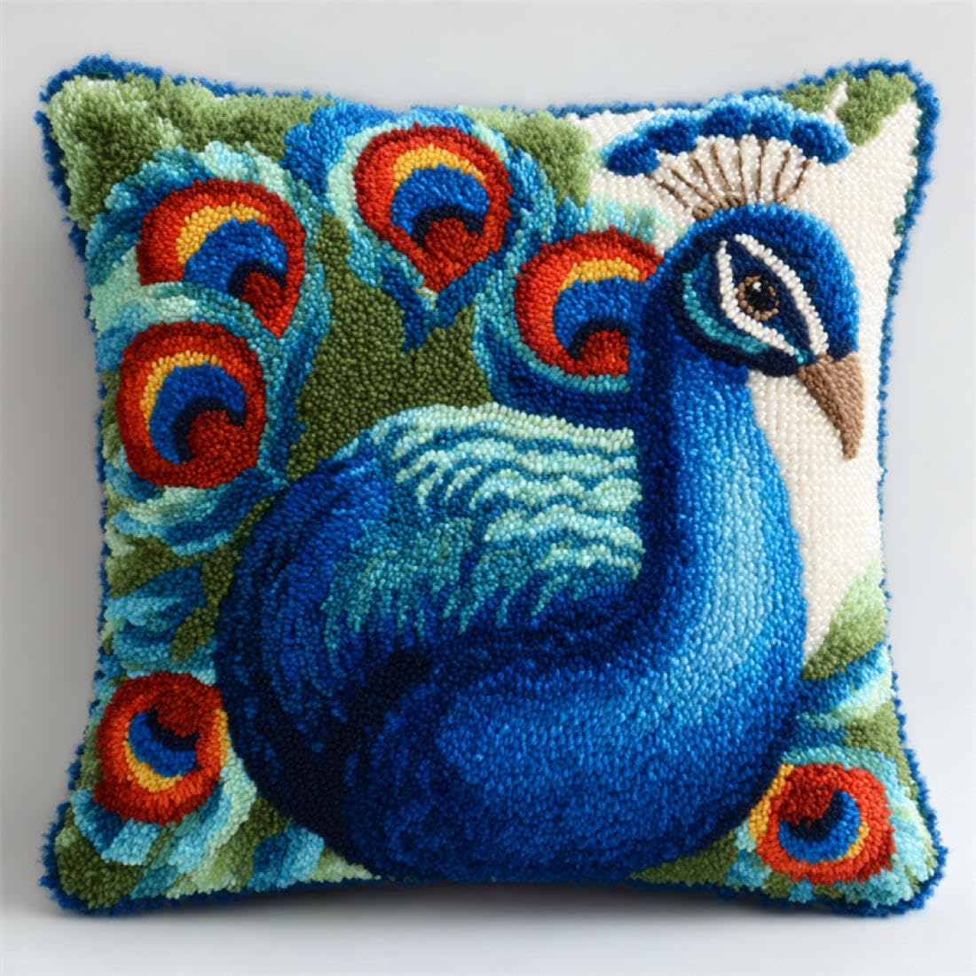 Kitquiver Animal Latch Hook Cushion Kits Cartoon Peacock DIY Latch Hook Kits Pillow Needlepoint Cushion Kit for Home Décor Needlework Set for Adult Beginners 17x17In