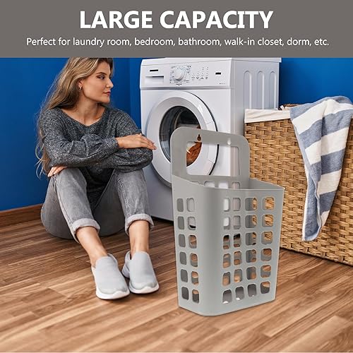 Miniatura 5 de Alipis Cesta de plástico para ropa sucia, cesta plegable para colgar en estantes de lavandería, cesta de almacenamiento de plástico para lavandería,