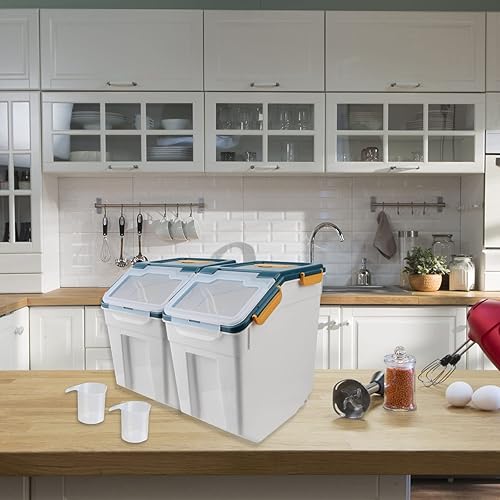 Miniatura 7 de AnRui Contenedor hermético de almacenamiento de harina de 25 libras, cubo de almacenamiento de granos de plástico, dispensador de cereales de arroz