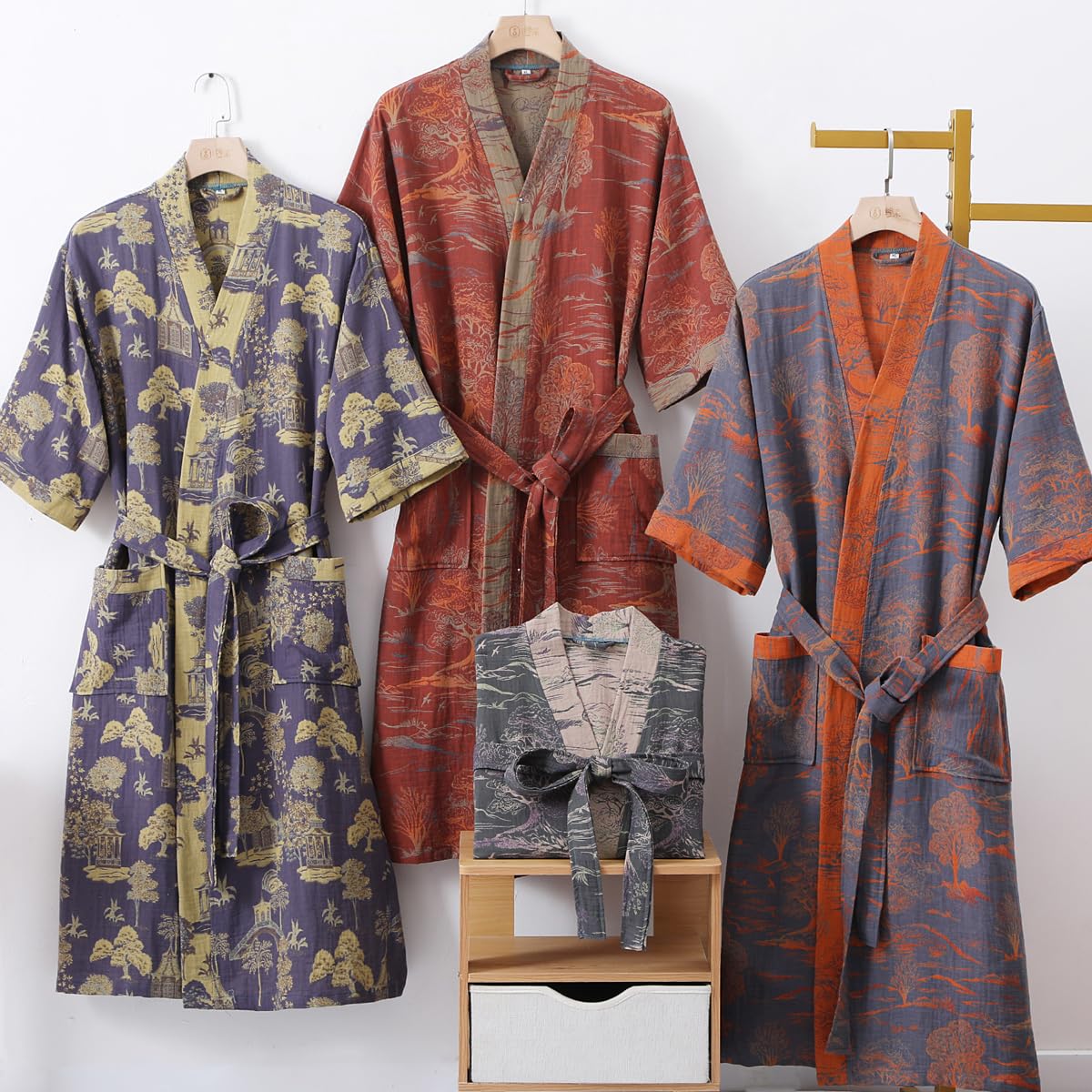 Damskie szlafroki kimono z gazy 100% bawełnianej, żakardowy szlafrok nocny, letnie lekkie szlafroki