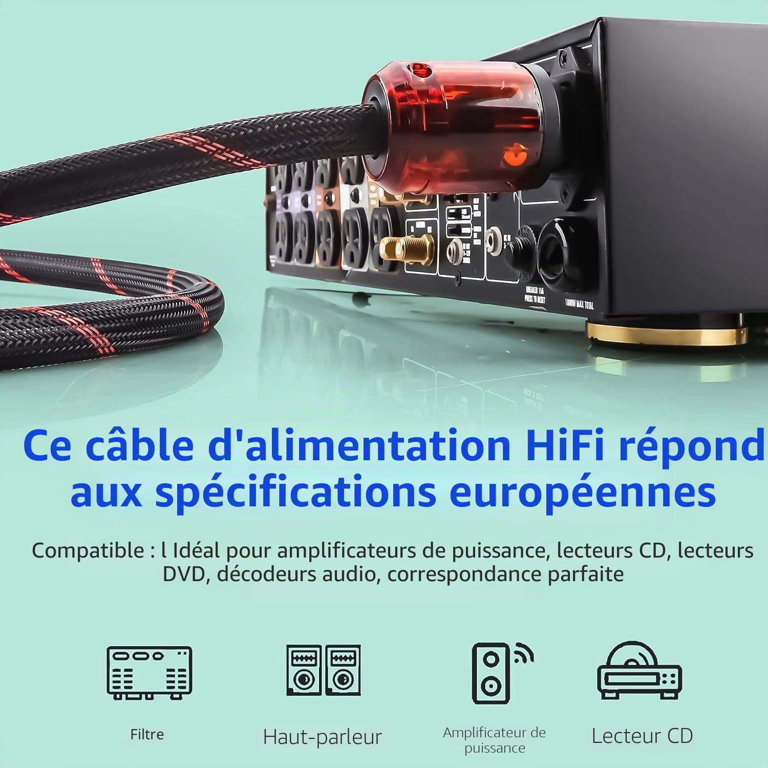 1x CâBle d'alimentation Hi-FI Haut De Gamme avec Prise EuropéEnne Schuko & Prise d'alimentation Froide pour DéCodeur DVD Audio Amplificateur Audiophile (1.5m)
