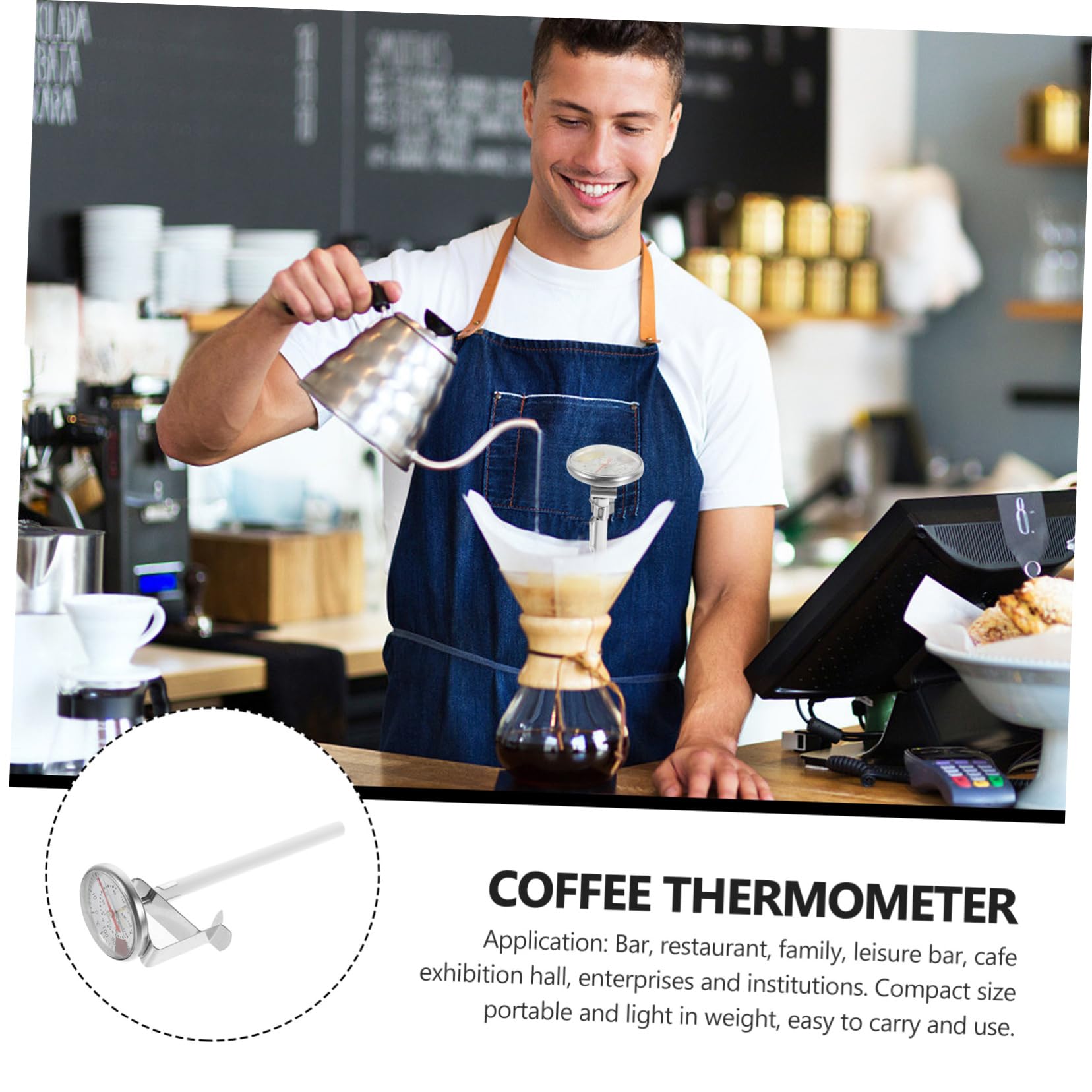 FUNOMOCYA Cappuccino Milk Thermometer Food Grade Stainless Steel Clip for Accurate Temp Control