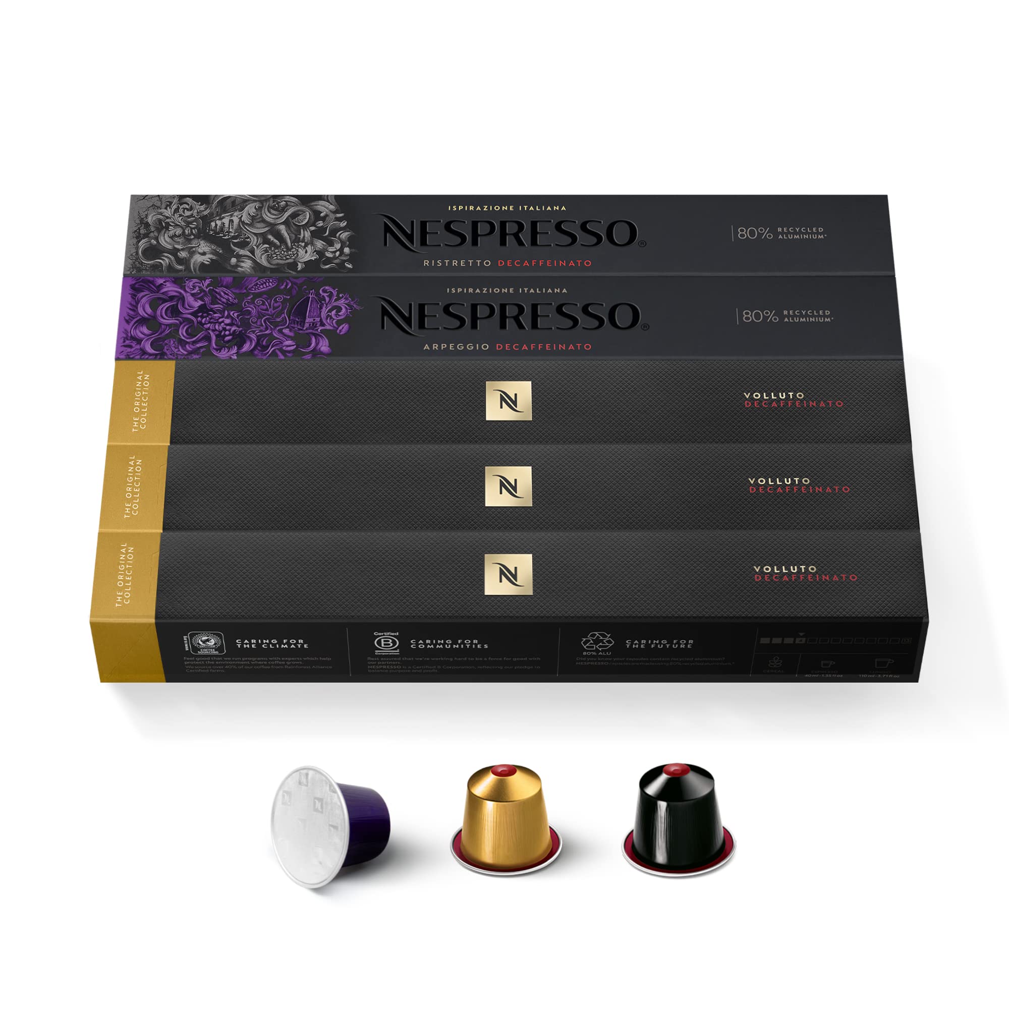 NESPRESSO ORIGINAL Decaffeinato Auswahl | Mittlere und dunkle Röstung | 50 Kaffeekapseln