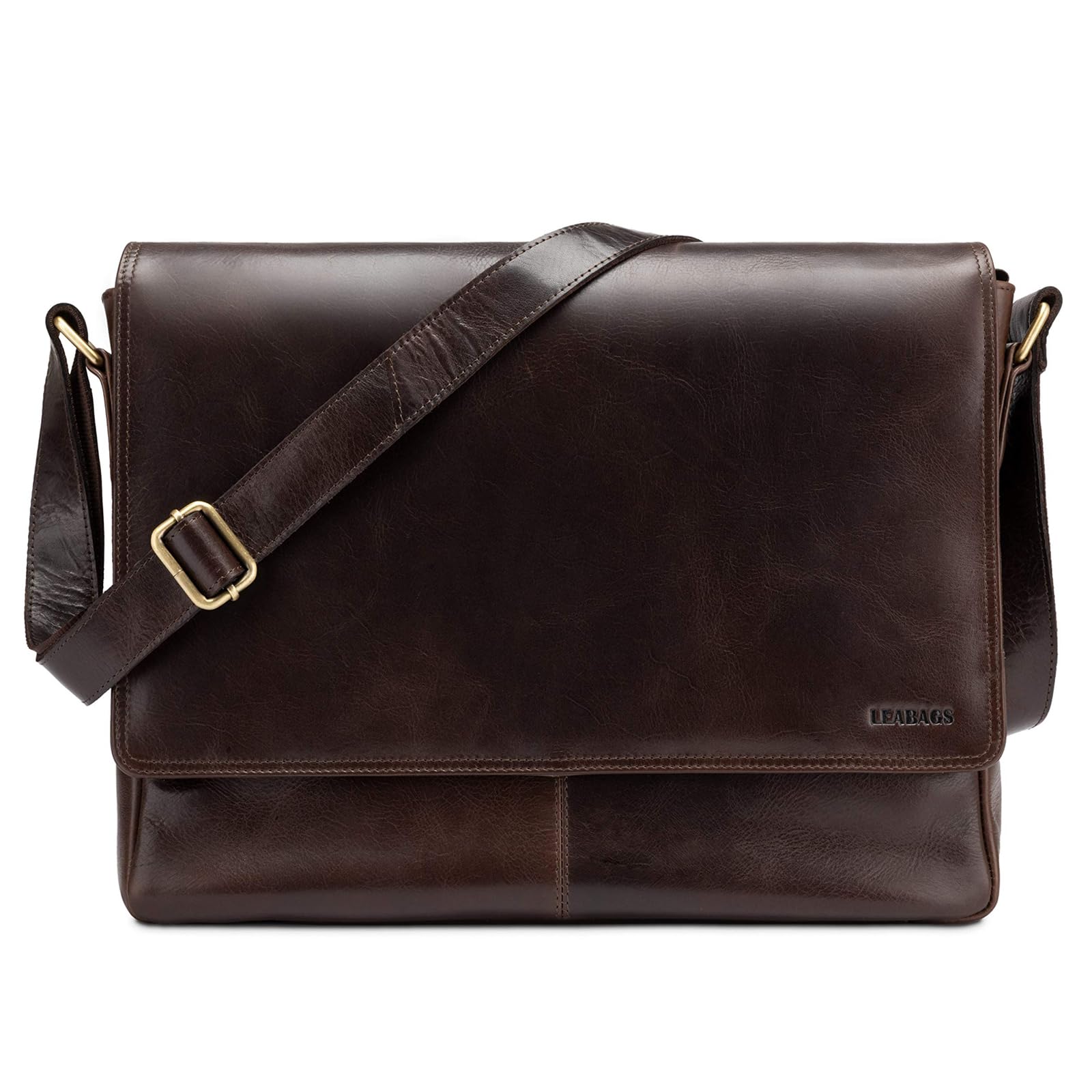 bagno in pelle autentica per uomini e donne con cinturino e scomparti per laptop fino a 15 pollici