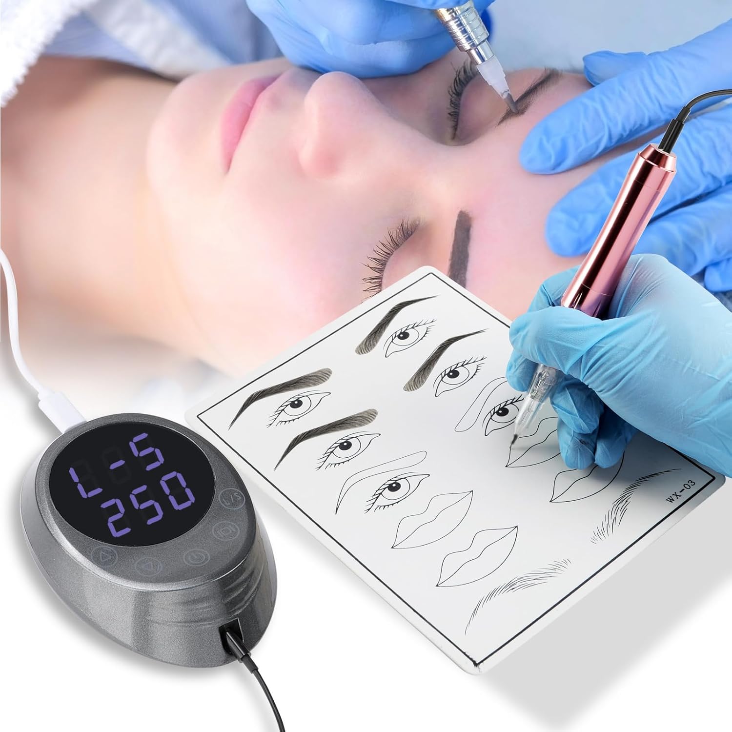 アイブロウ タトゥー マシン キット マイクロブレード プロフェッショナル コンプリート タトゥー ガン セット 30本 針 眉 タ