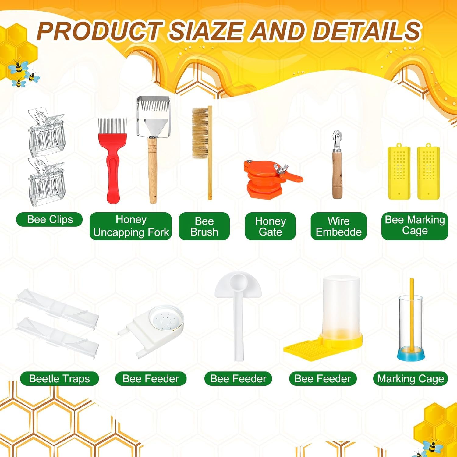 Accessori Apicoltura, Set Starter Apicoltura 30 Pezzi, Forniture per Apicoltura con Borsa Tote, Gancio J, Maniglia Telaio, Set di Avviamento per Principianti e Apicoltori Professionisti