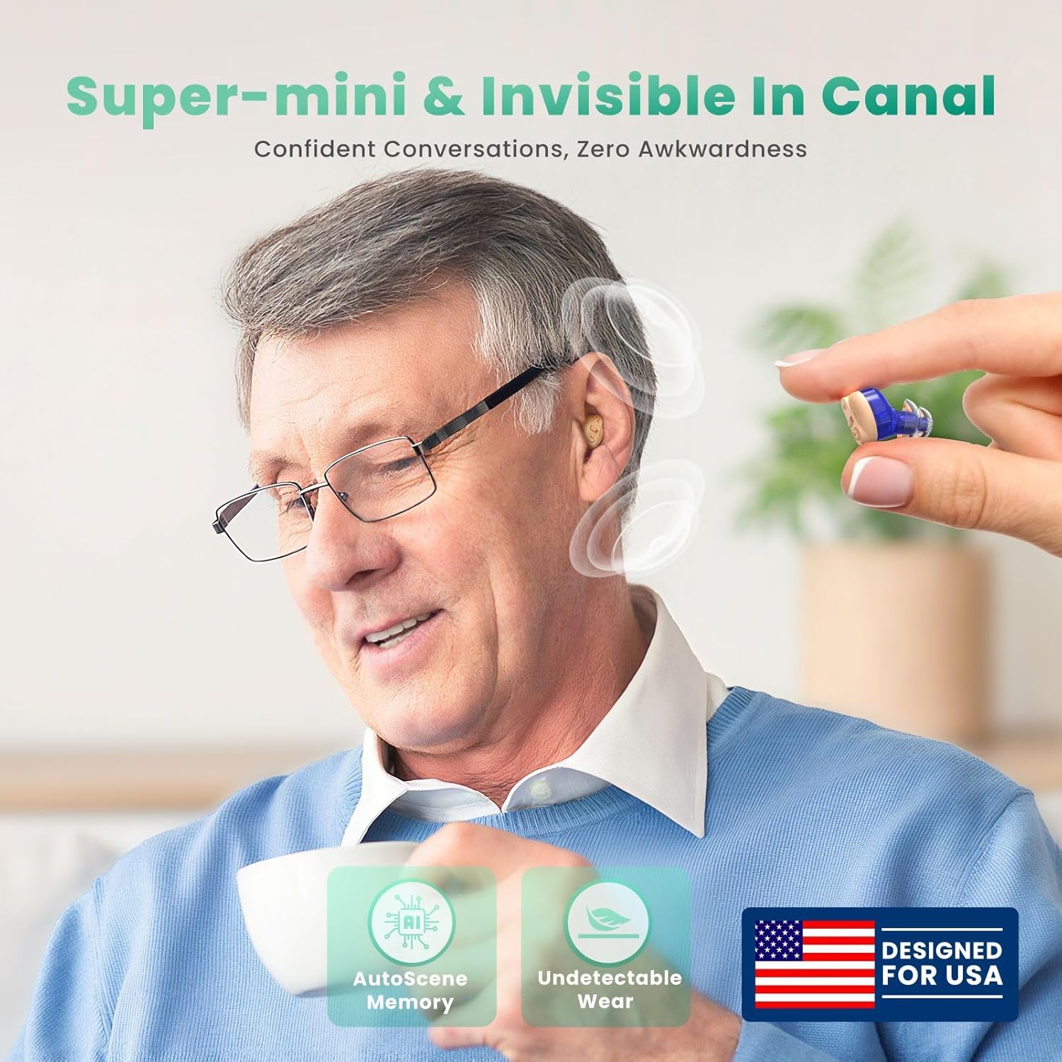 Hearing Aids for Seniors with Hearing Loss, Rechargeable with Adaptive Noise Reduction, Simple to Operate and Hear Clear Sound