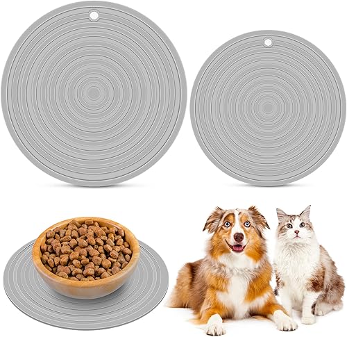 Miniatura 8 de Tapete de silicona de 2 piezas de comida para mascotas para perros y gatos, mantel individual para evitar el desbordamiento de alimentos y agua